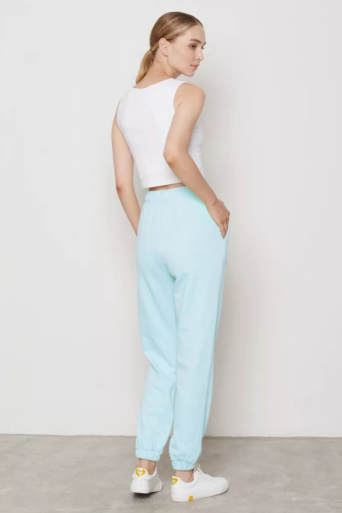 Брюки в цвете аква из облегчённого футера, 48р