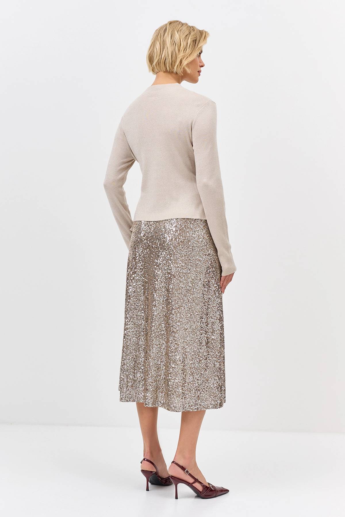 Лимитированная серия яркая юбка-миди с искрящимися пайетками и ремень, 34