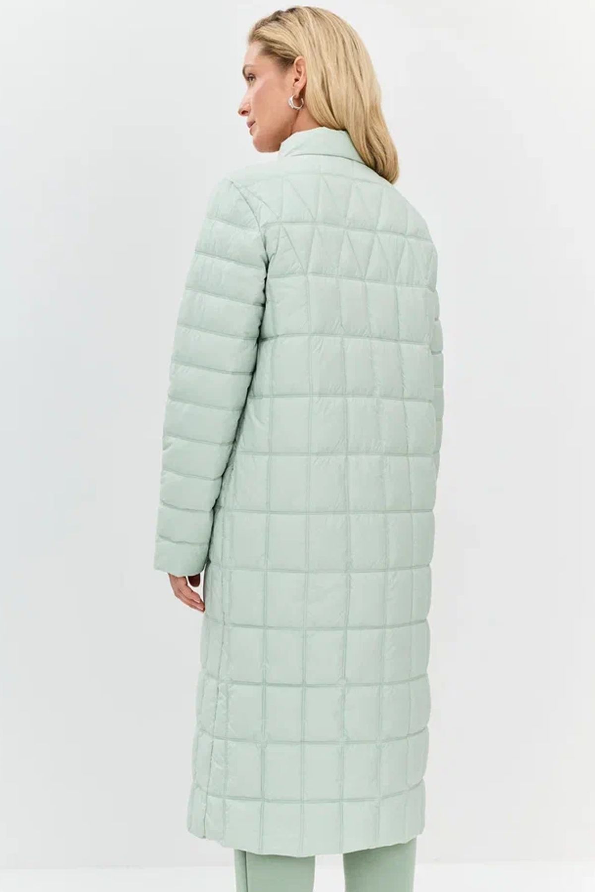Длинное пальто с фантазийной стежкой в мятном цвете, 42р