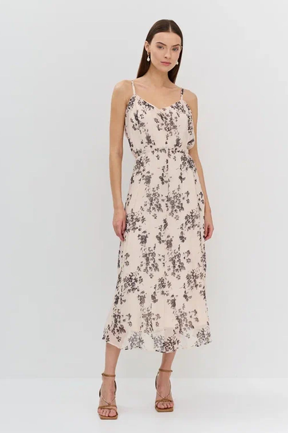 Легкое платье на бретелях с принтом, 44р