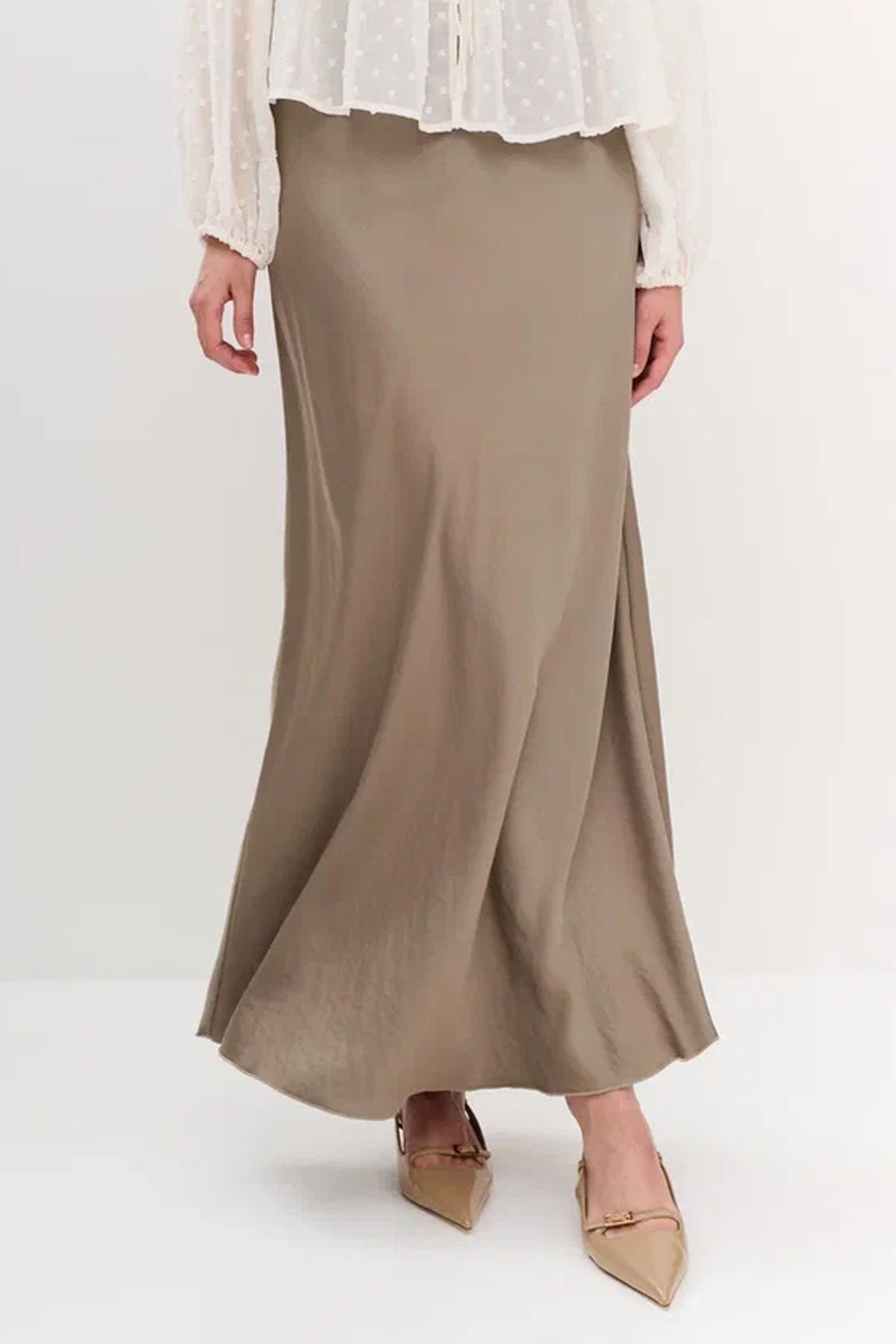 Юбка макси из сатина в цвете кофе, 52р