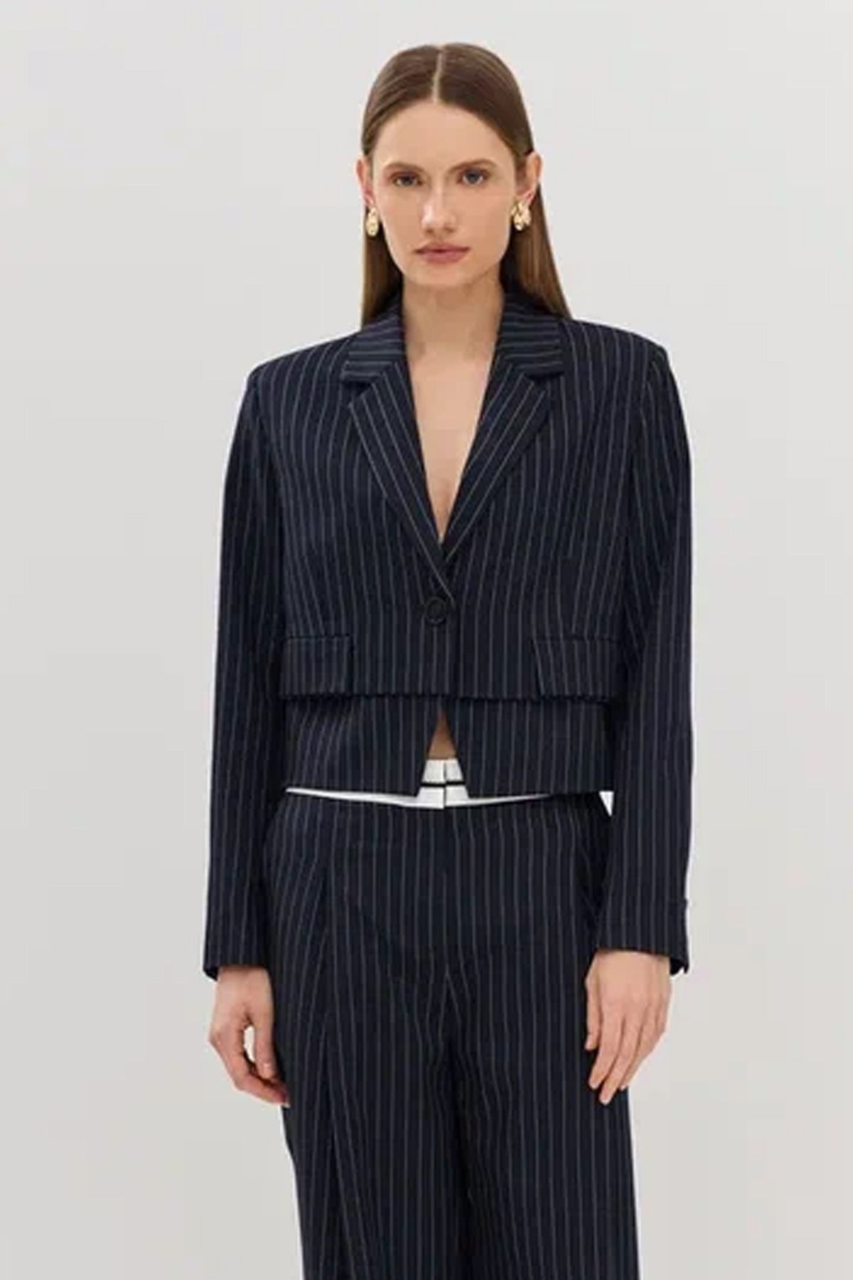 Укороченный жакет-трансформер в полоску, 44р