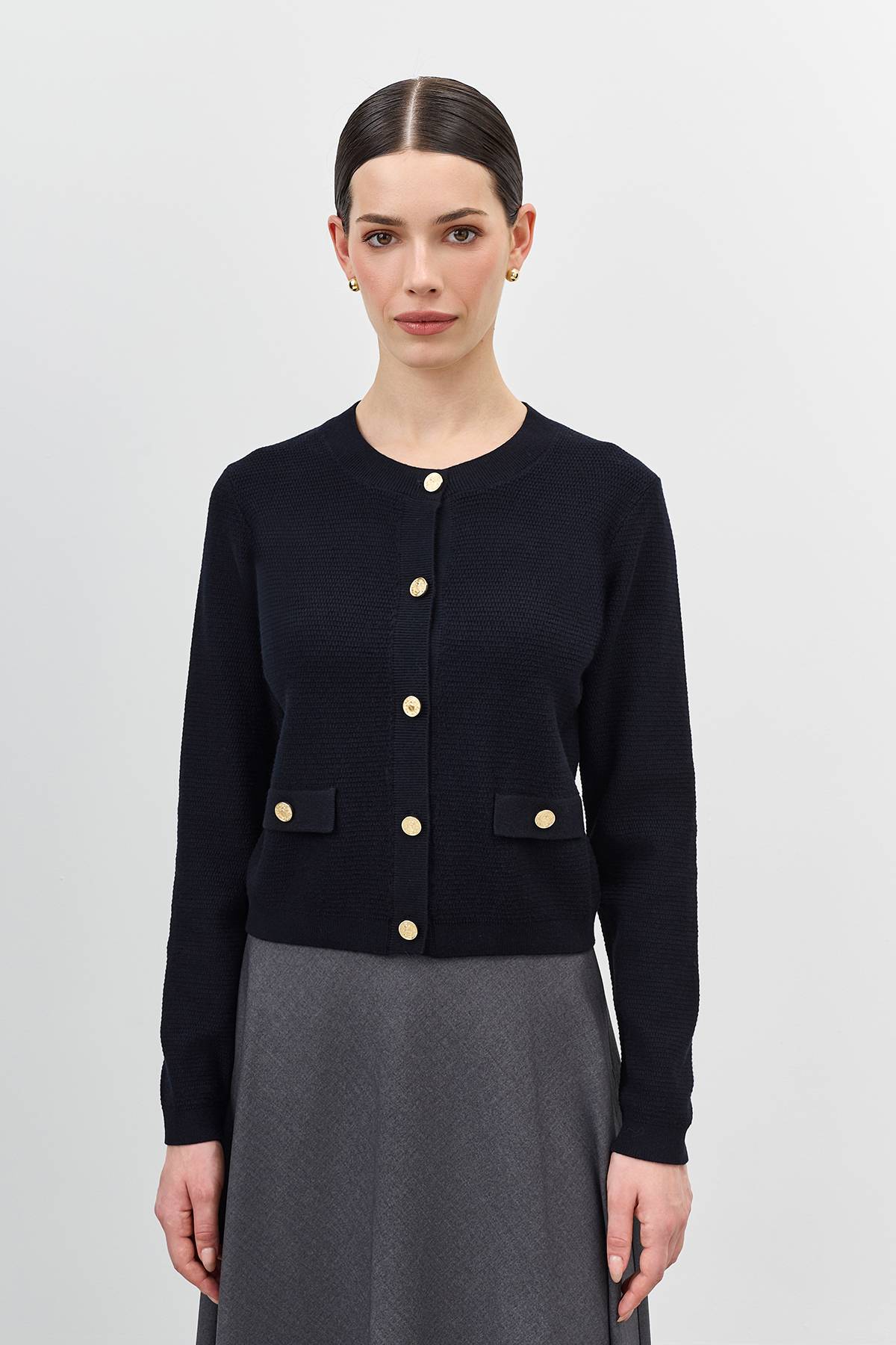 Вязаный кардиган с пуговицами и карманами, 48