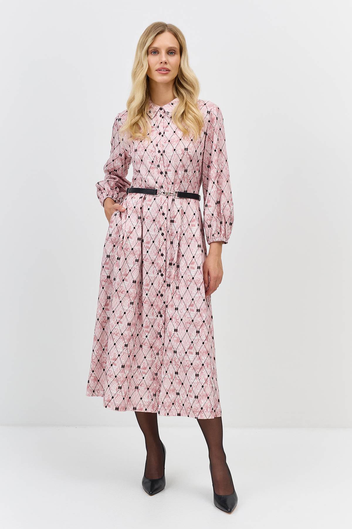 Лимитированная серия платье-рубашка с брендированным принтом и палантином, 34