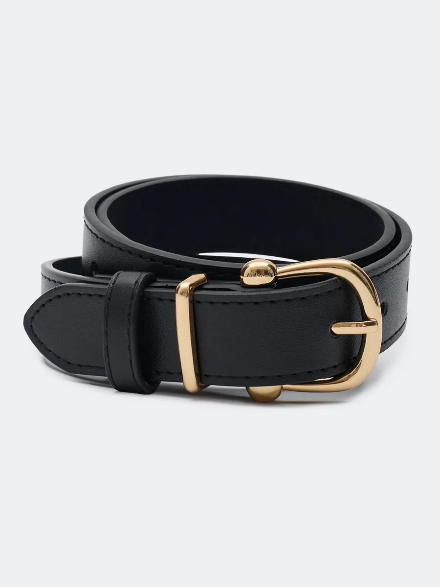 Классический кожаный ремень с золотистой пряжкой, One