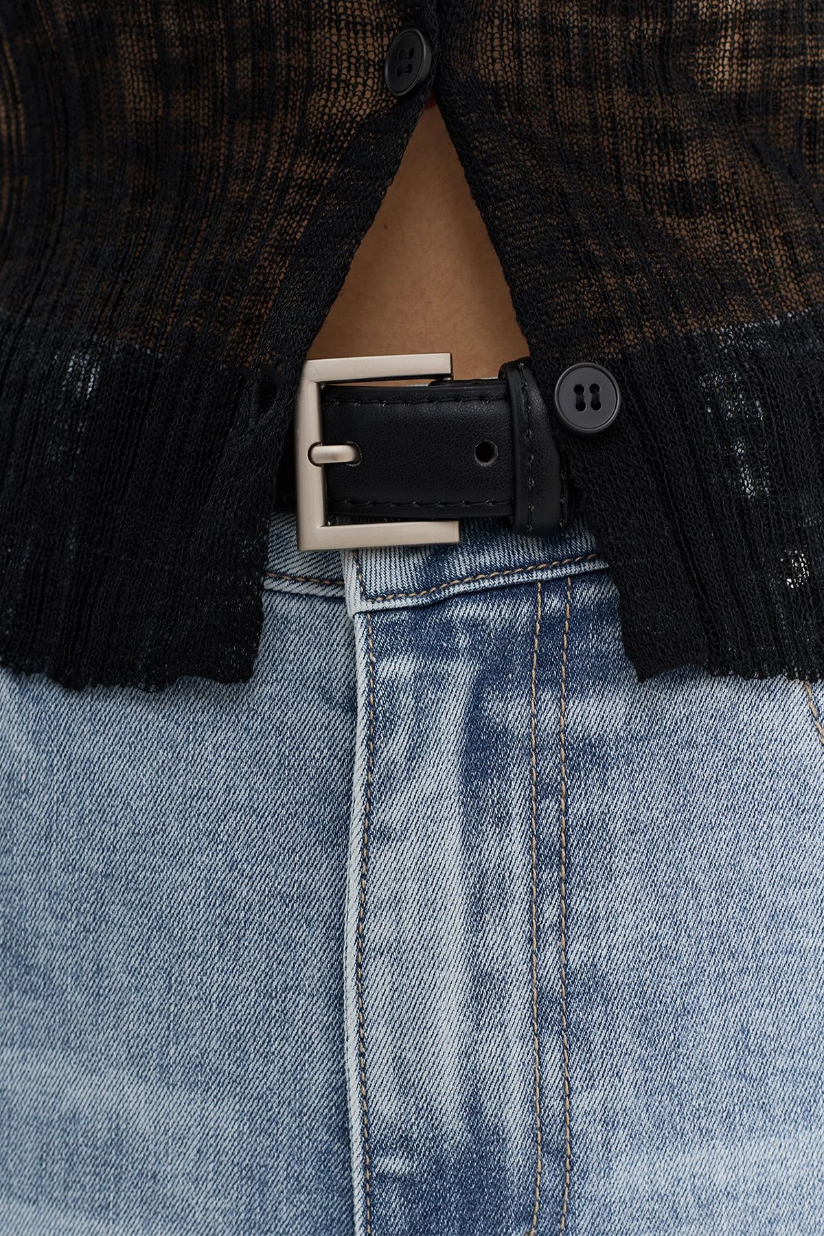 Ремень из искусственной кожи с квадратной пряжкой, M