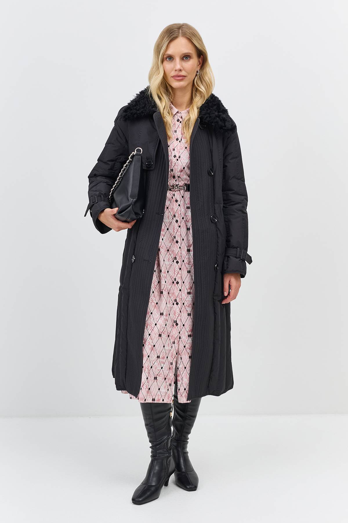 Лимитированная серия пуховое пальто с мехом и палантин, 34