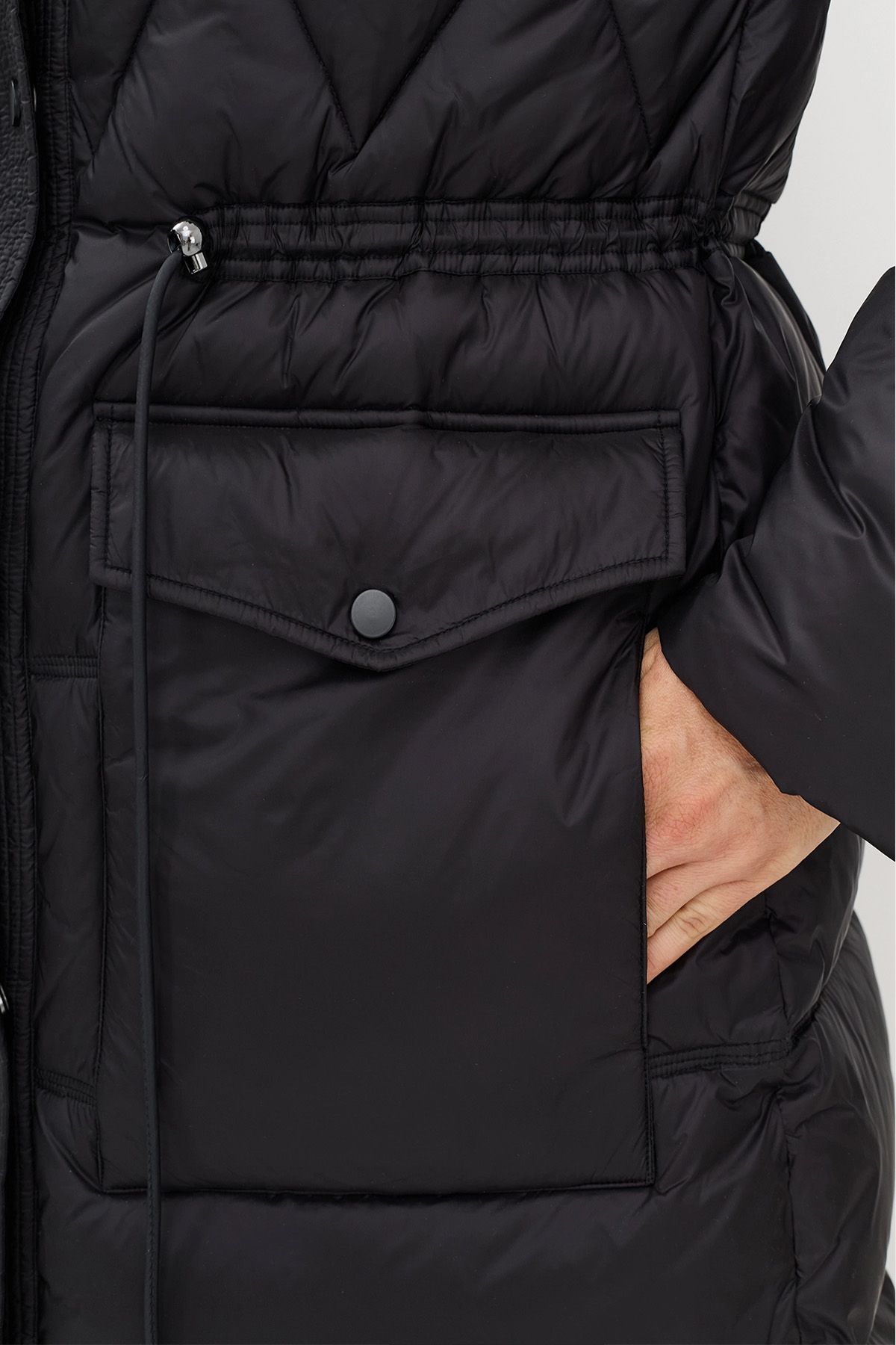 Удлиненное пальто с фигурной стежкой в черном цвете, 44р