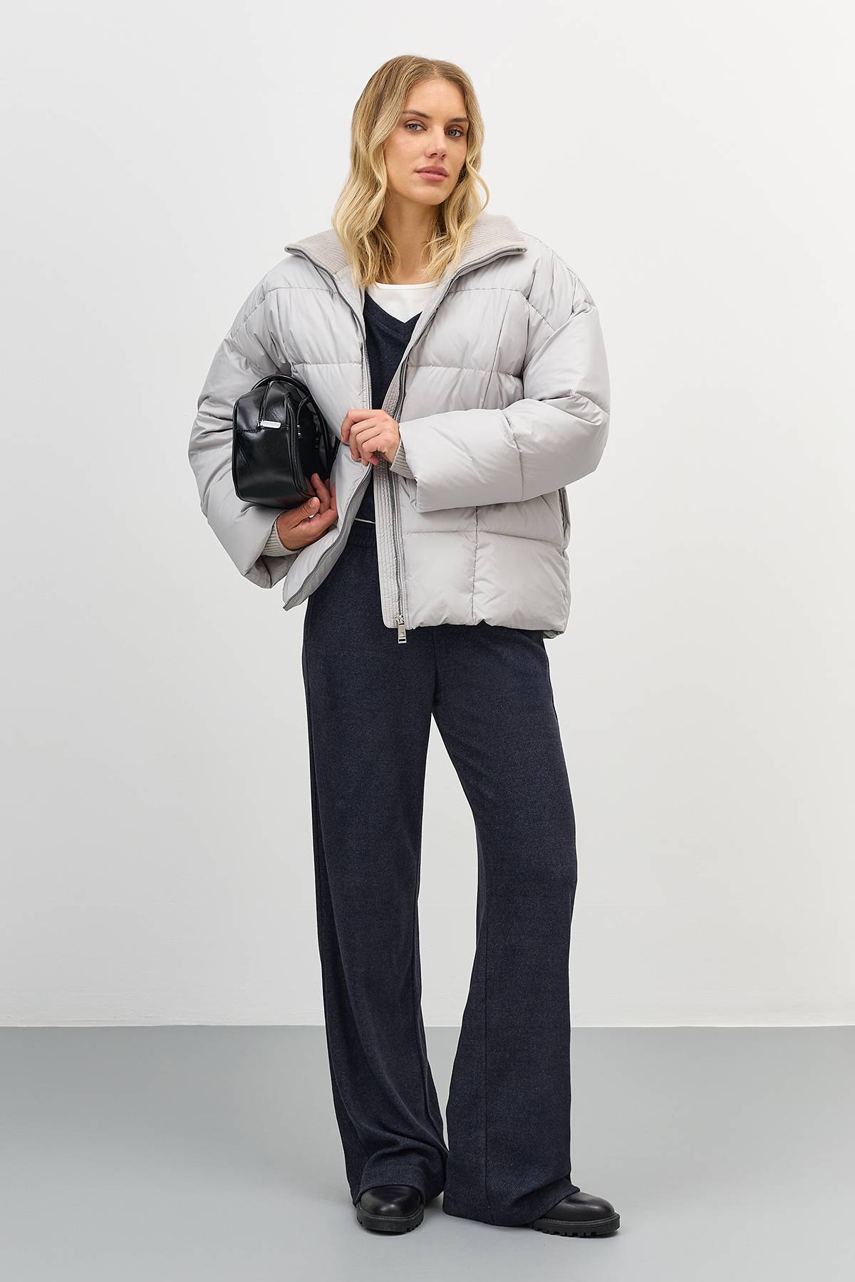 Лимитированная серия минималистичная куртка с вязаным воротником с палантином, 46