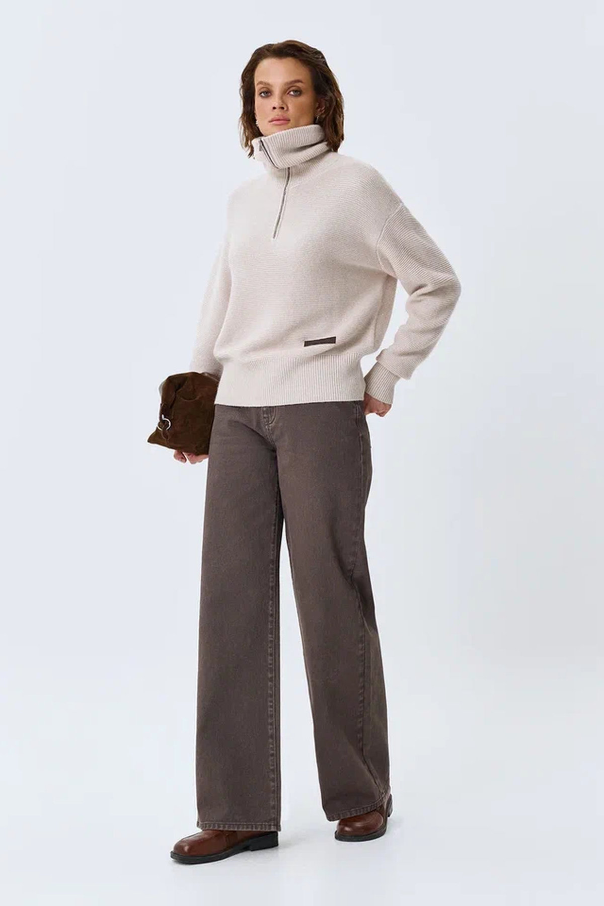 Кофейные джинсы "Wide leg", 52
