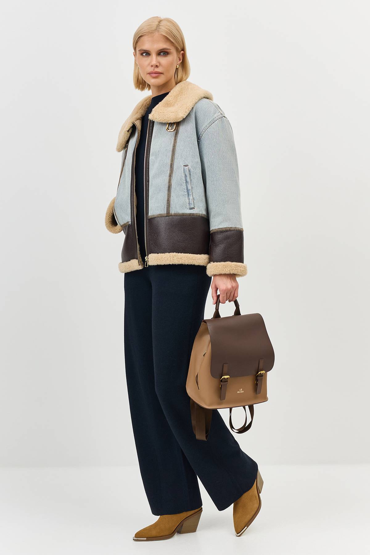 Лимитированная серия джинсовая куртка с меховыми деталями и палантином, 40