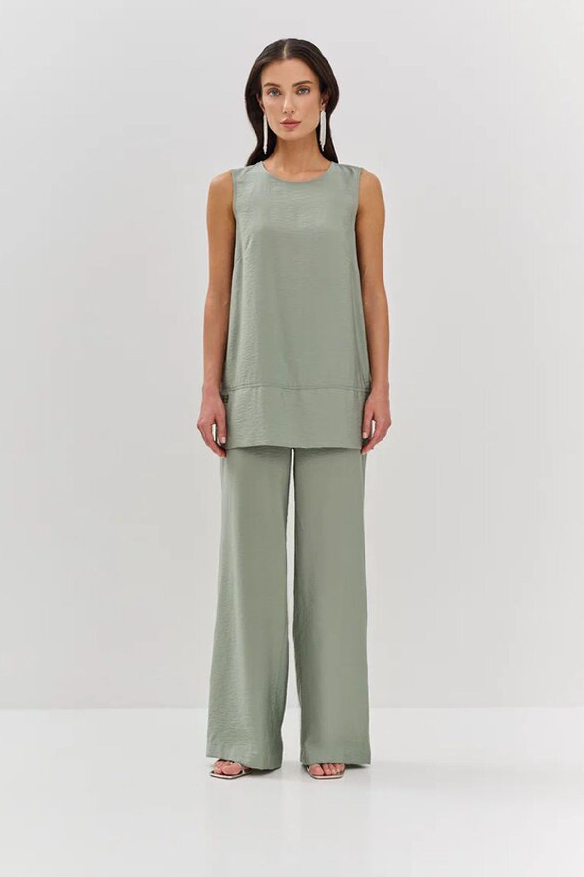 Мятные брюки с широкими штанинами, 42р