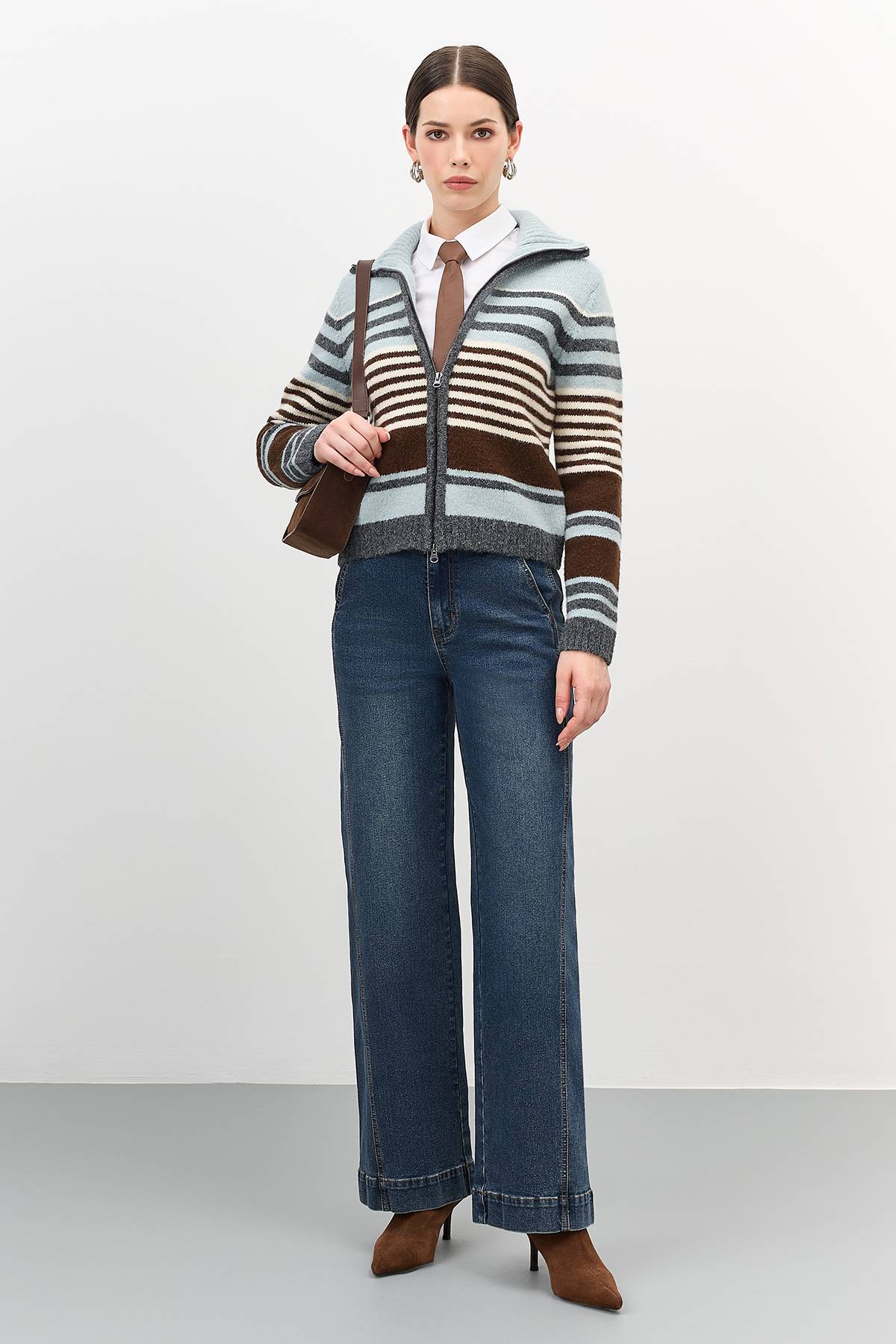 Лимитированная серия кардиган в яркую полоску и ремень, 42