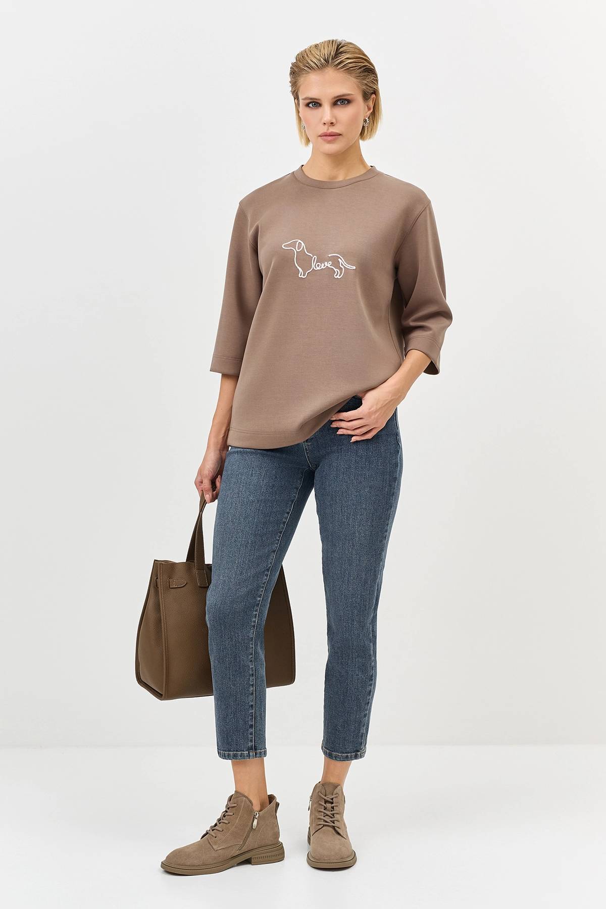 Лимитированная серия oversize джемпер с контрастной вышивкой и ремень, 34