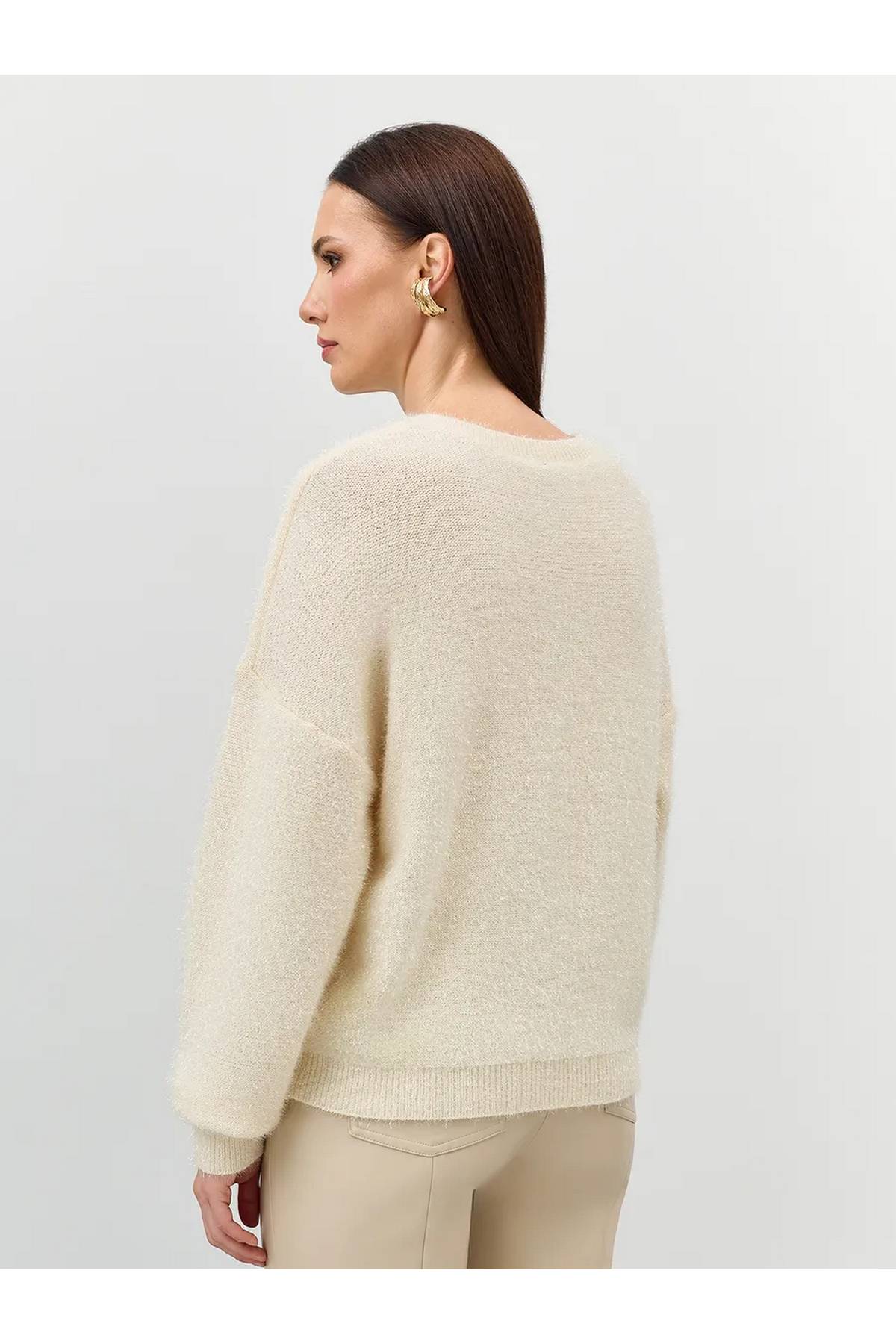 Лимитированная серия свободный пушистый джемпер из мерцающей пряжи и ремень, 40