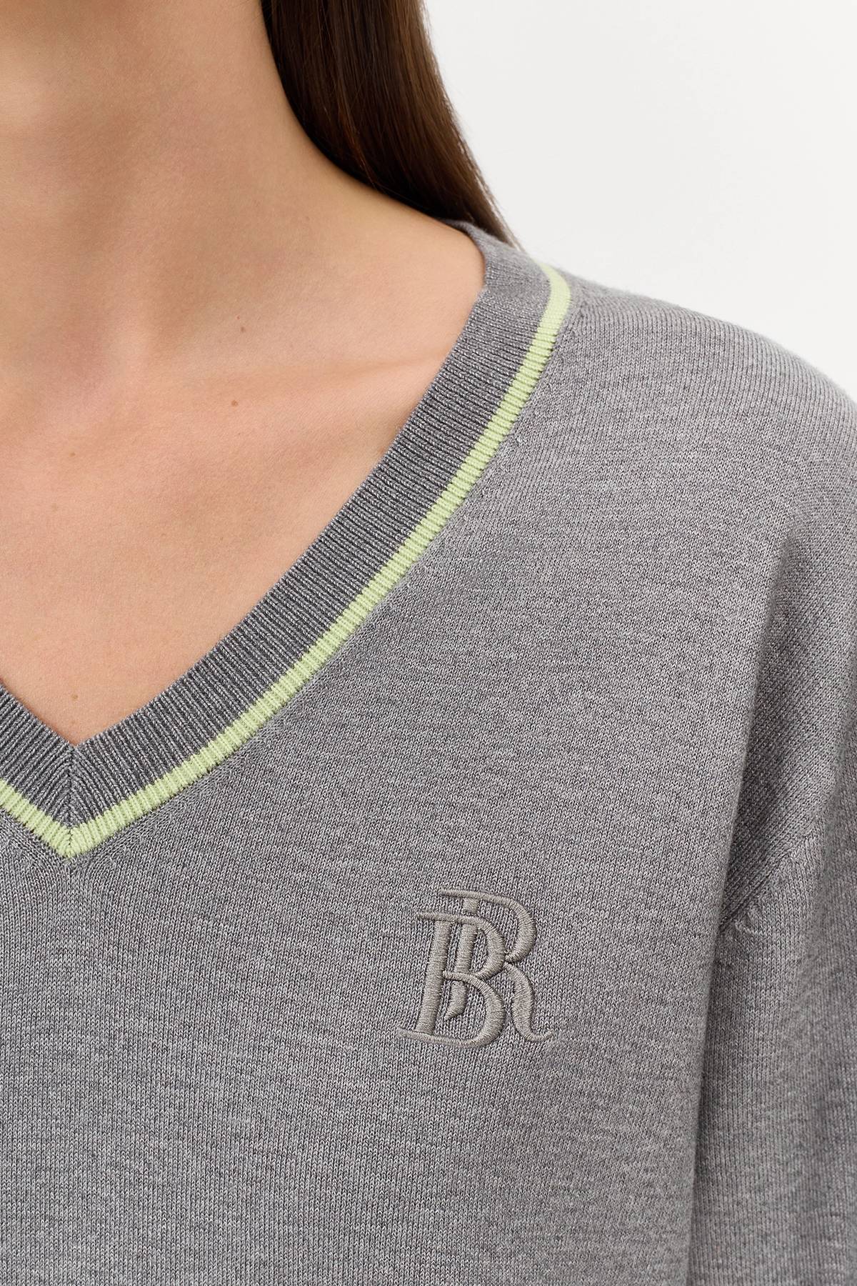 Лимитрированная серия меланжевый джемпер с ярким кантом и ремень, 36