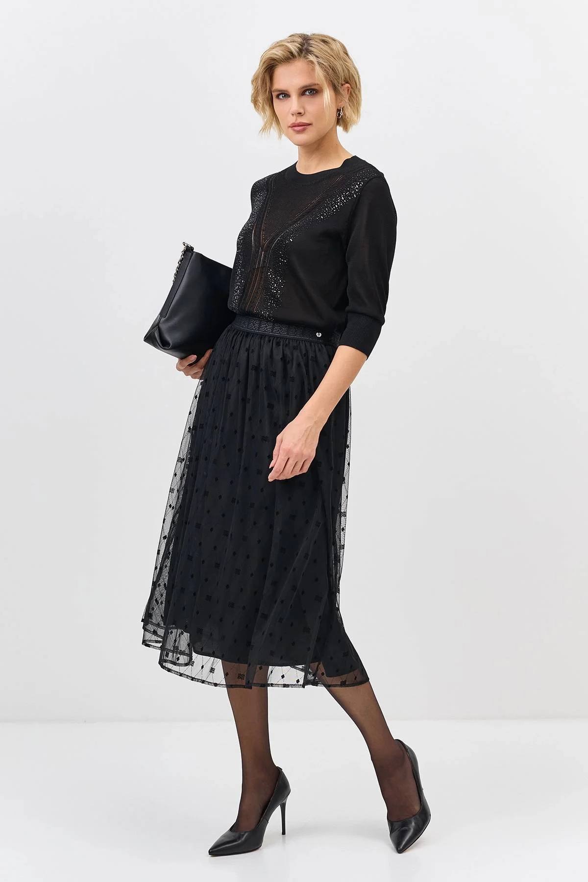 Юбка из сетки с бархатным принтом, 44