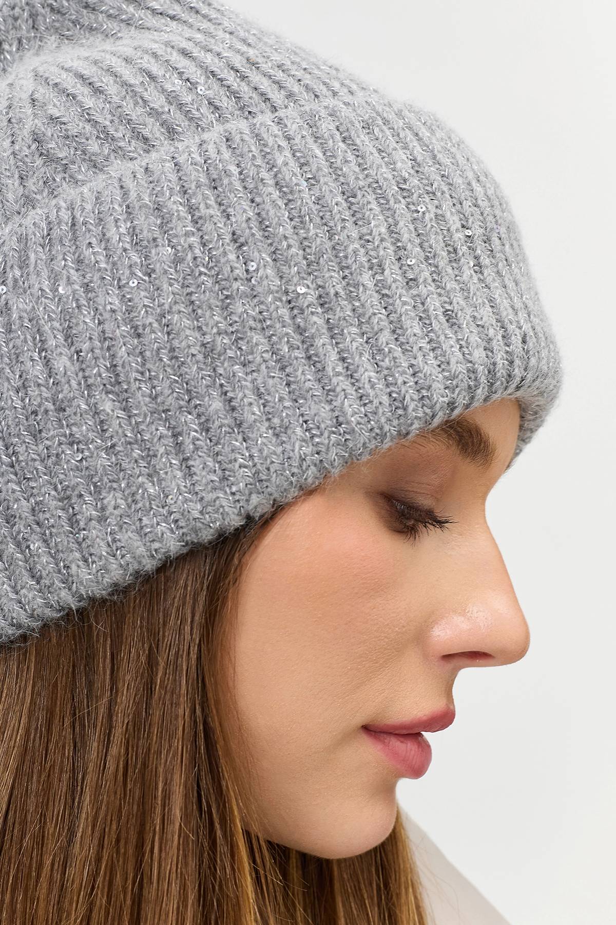 Серая шапка бини с широким отворотом, One