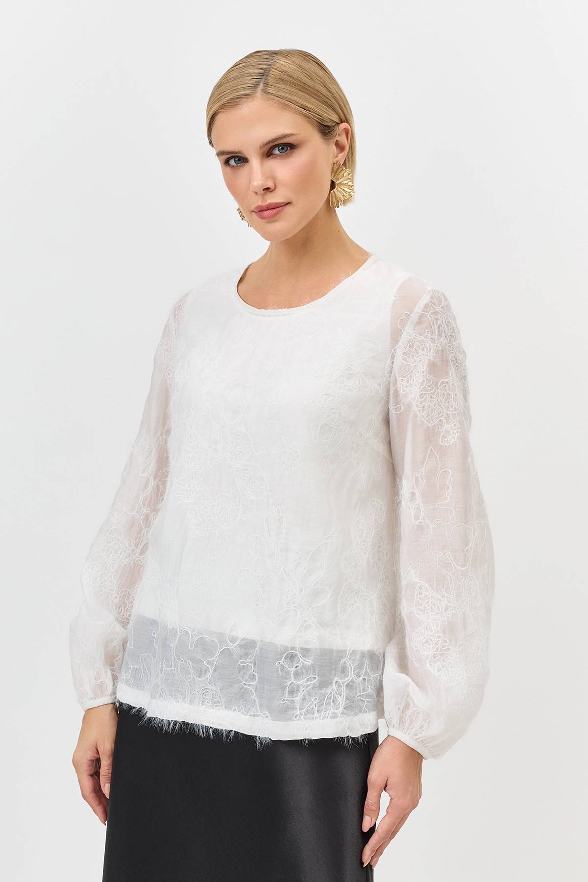 Лимитрированная серия романтичная блузка с вышивкой и ремень, 34