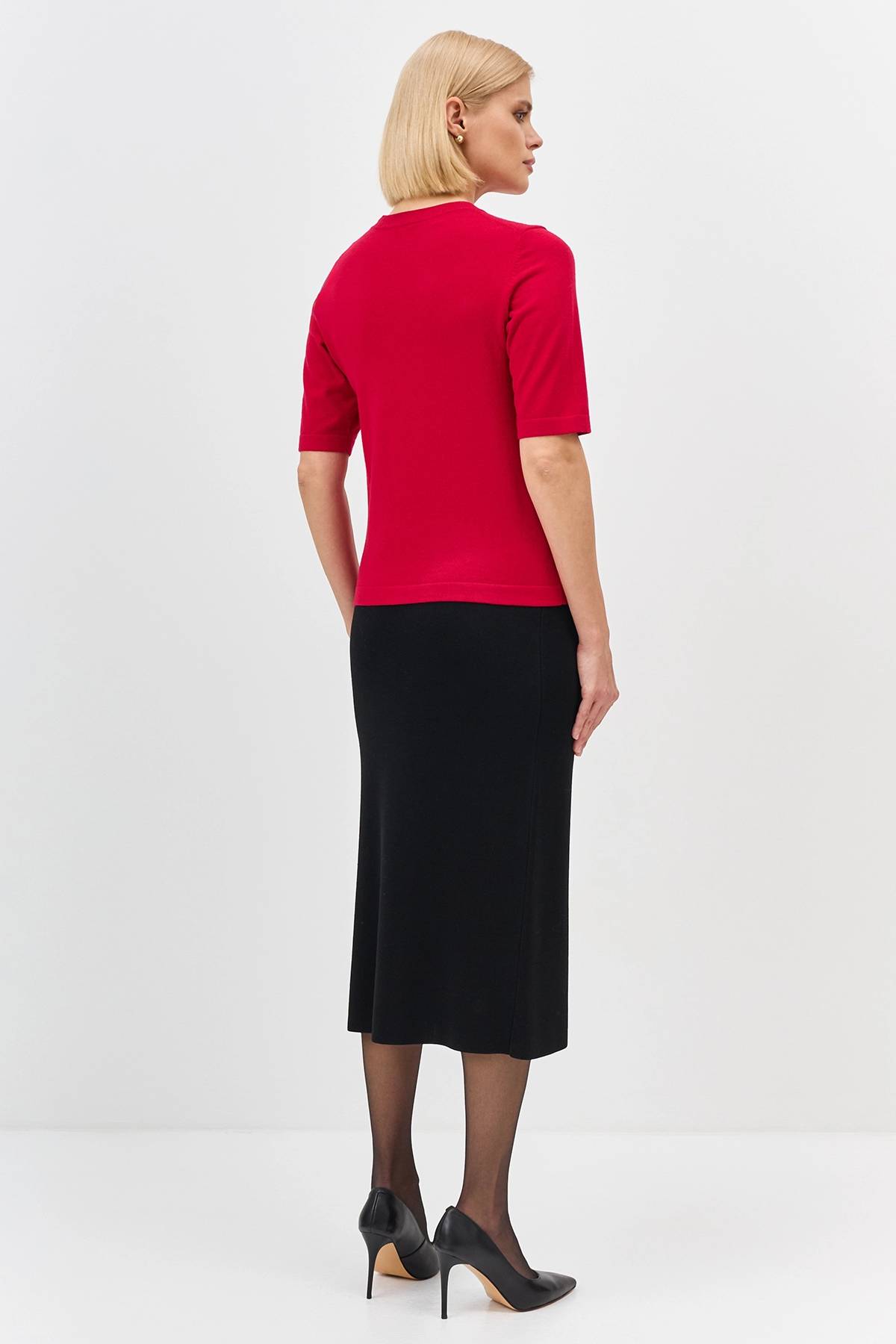 Лимитрированная серия вязаная юбка с высоким разрезом и ремень, 36