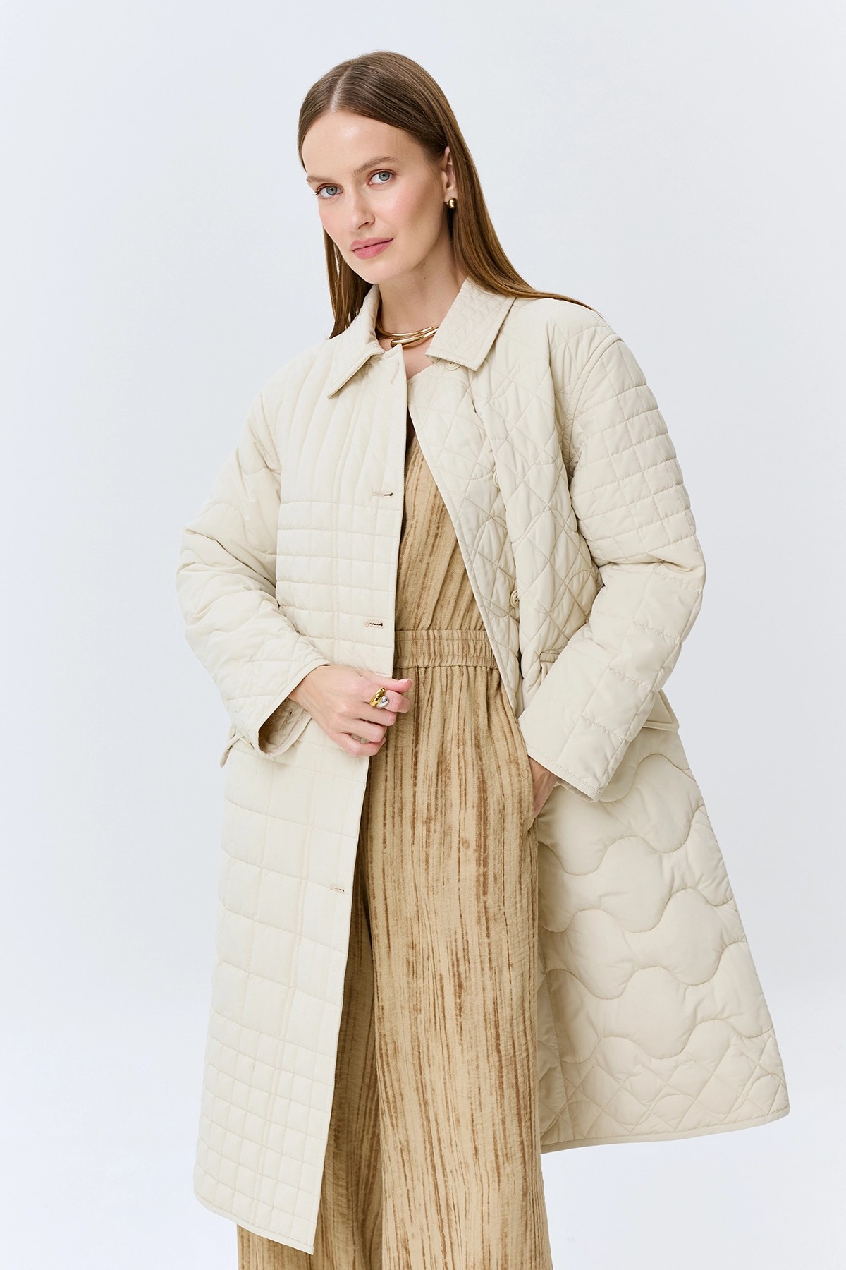 Двустороннее пальто с абстрактной стежкой, 46