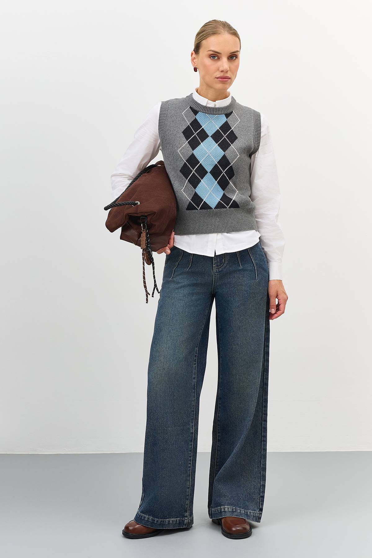 Лимитированная серия жилет с узором аргайл и ремень, 42