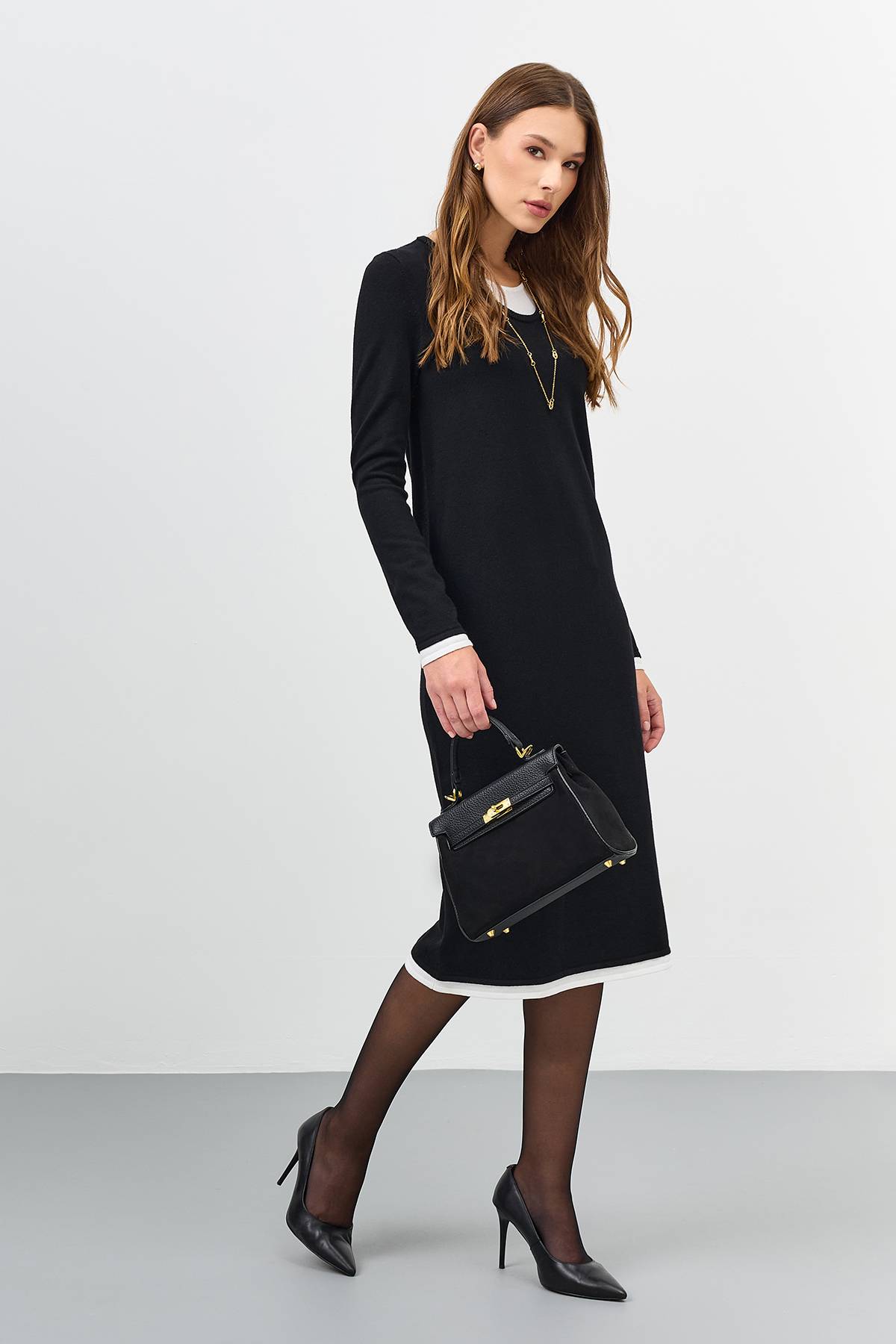 Платье-миди с контрастными деталями, 42