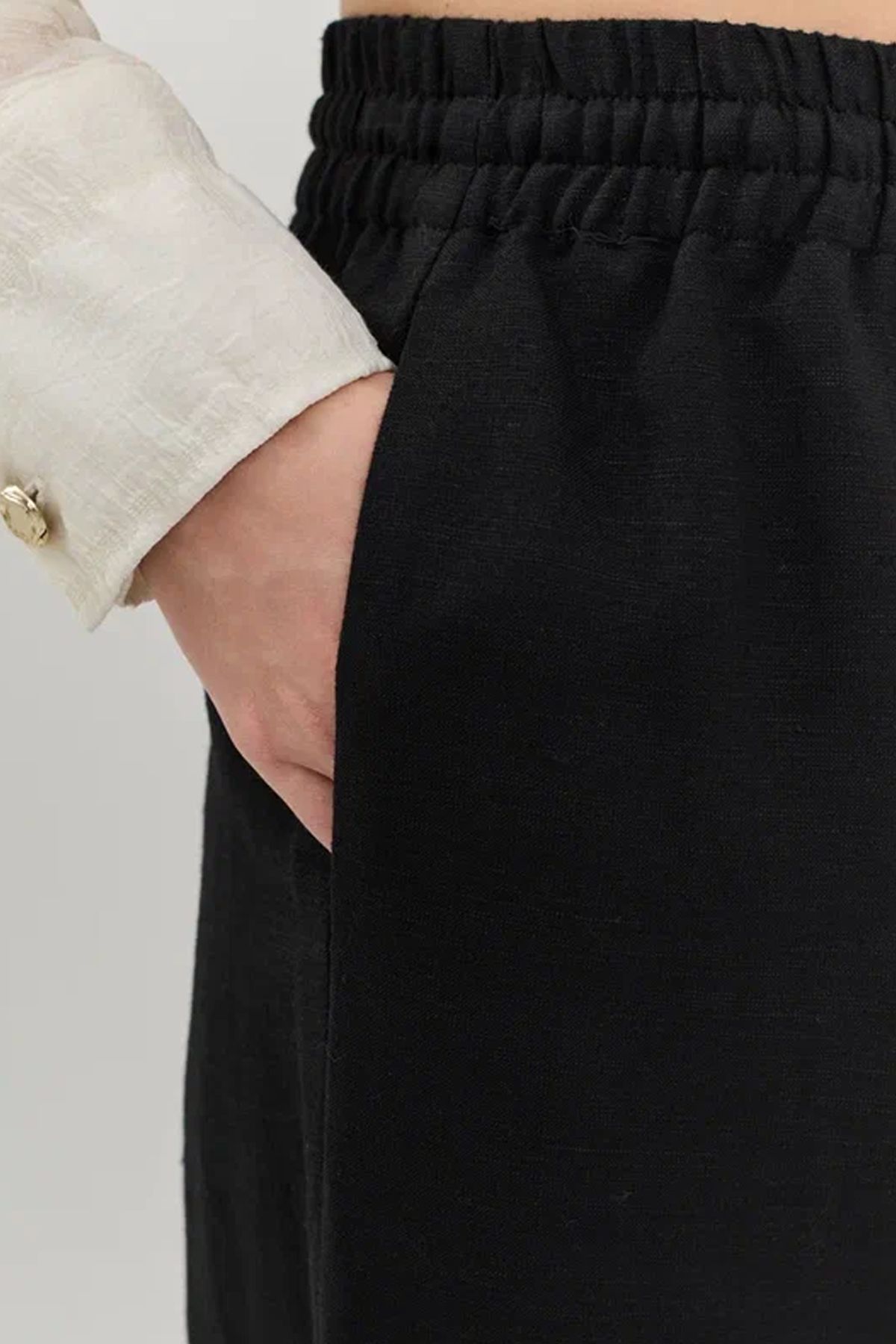 Брюки-палаццо чёрного цвета с резинкой на талии, 48р