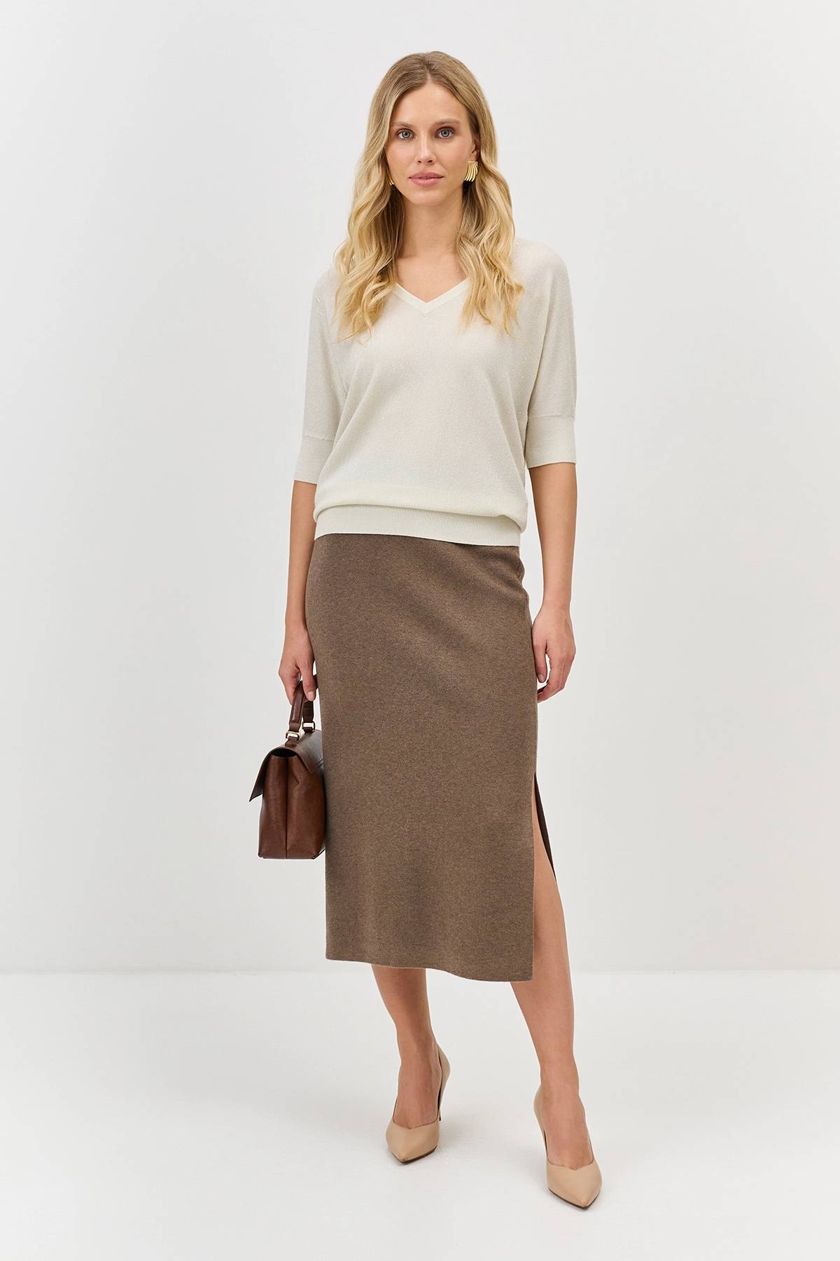 Лимитированная серия мерцающий джемпер с шелком и ремень, 34