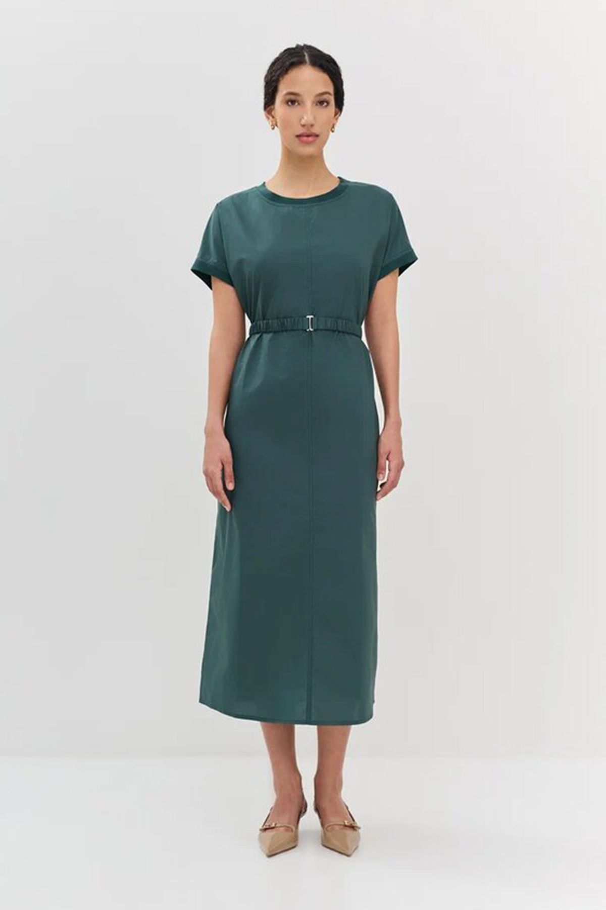 Платье из хлопка с поясом в графитовом цвете, 42р