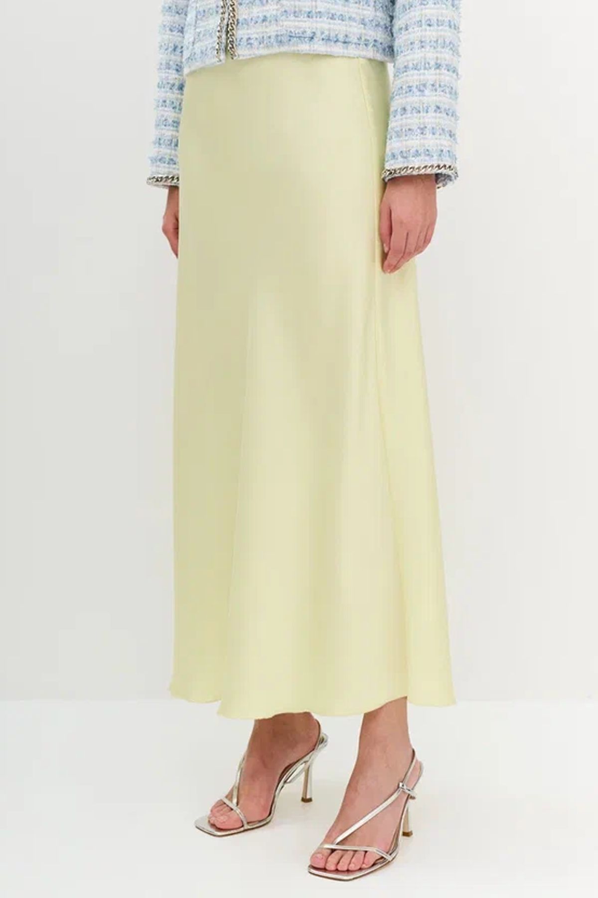 Юбка макси из сатина в цвете лайм, 52р