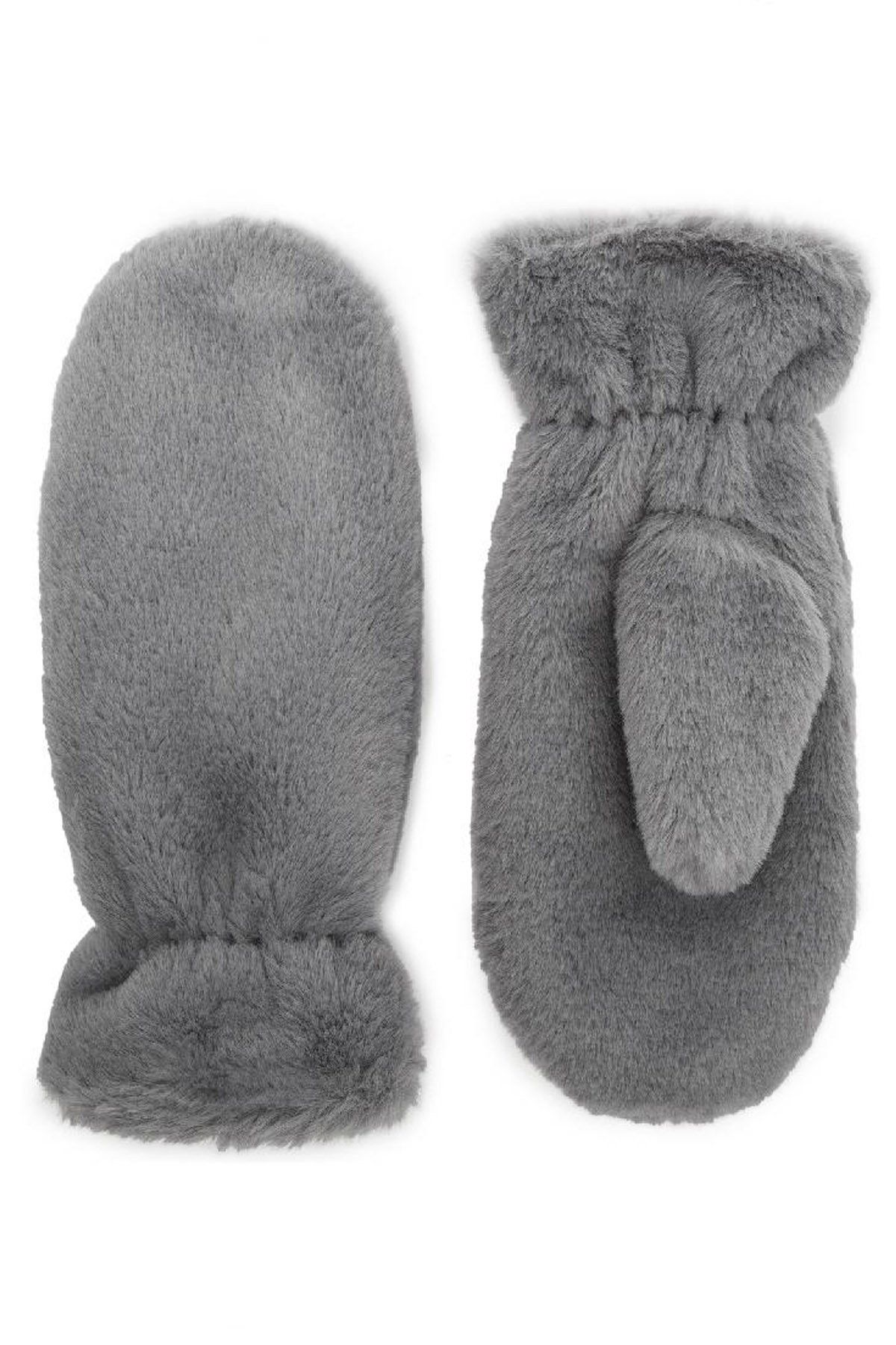 Пушистые рукавицы из искусственного меха в сером цвете, M