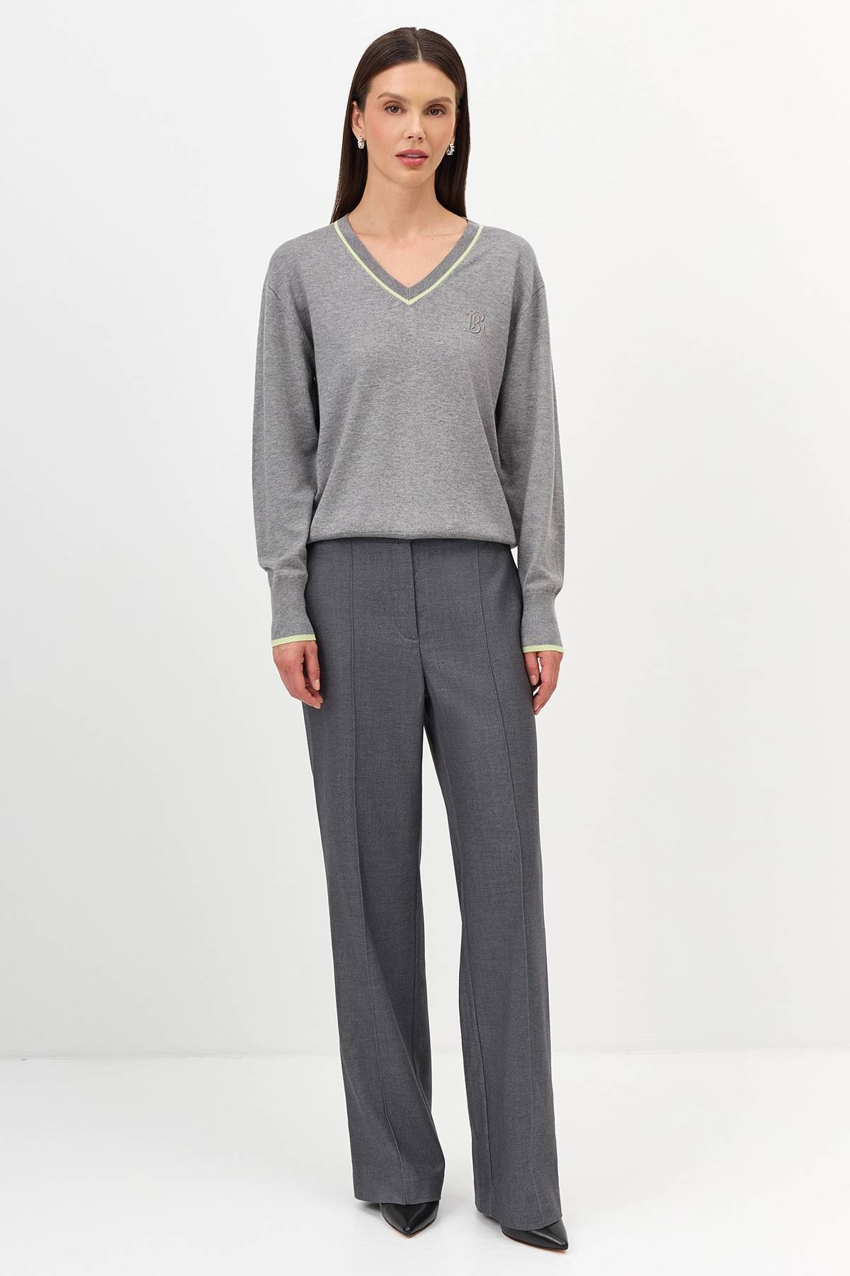 Лимитрированная серия меланжевый джемпер с ярким кантом и ремень, 46