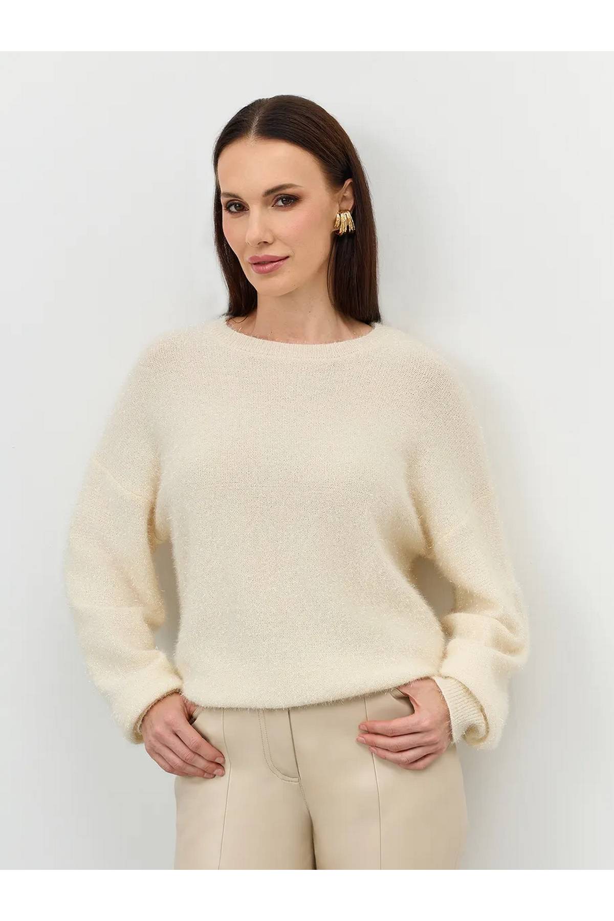 Лимитированная серия свободный пушистый джемпер из мерцающей пряжи и ремень, 40