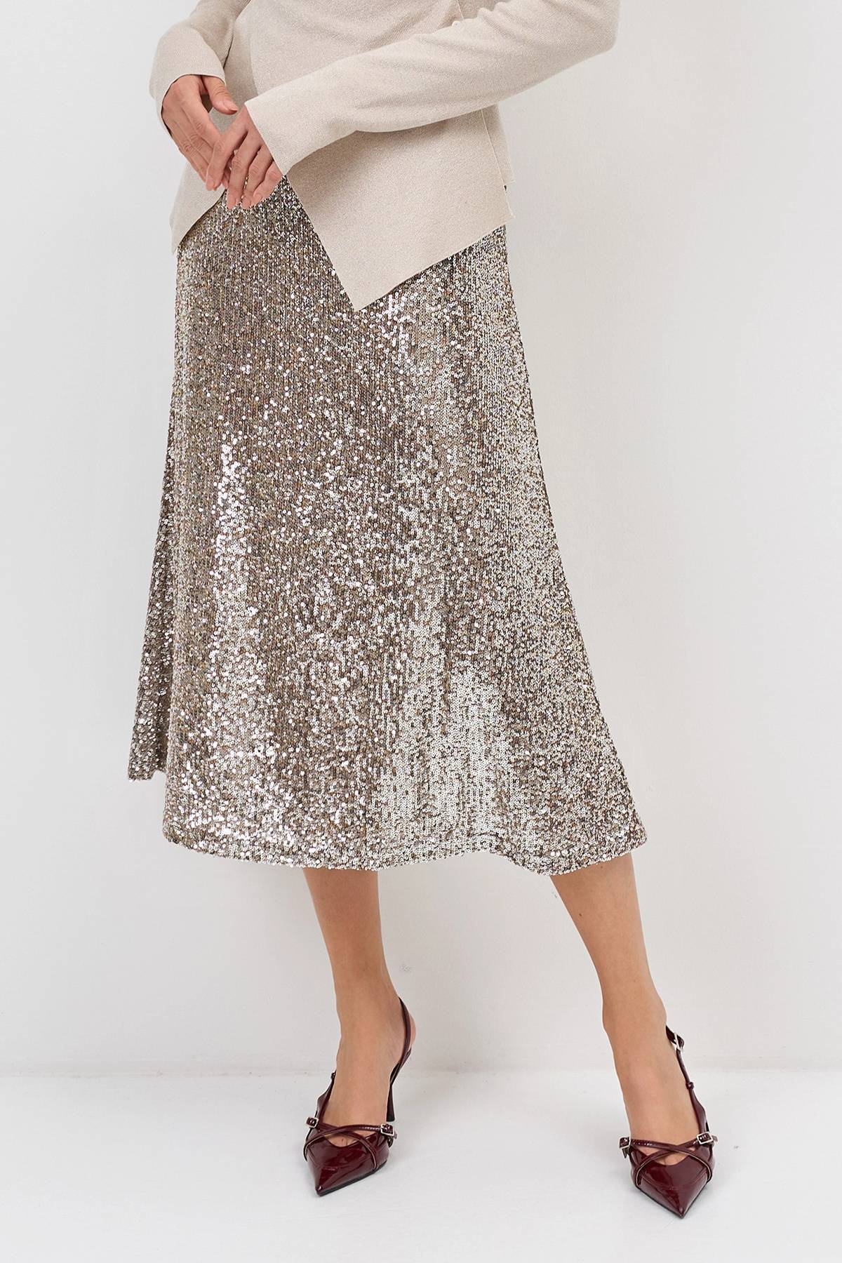 Лимитированная серия яркая юбка-миди с искрящимися пайетками и ремень, 34