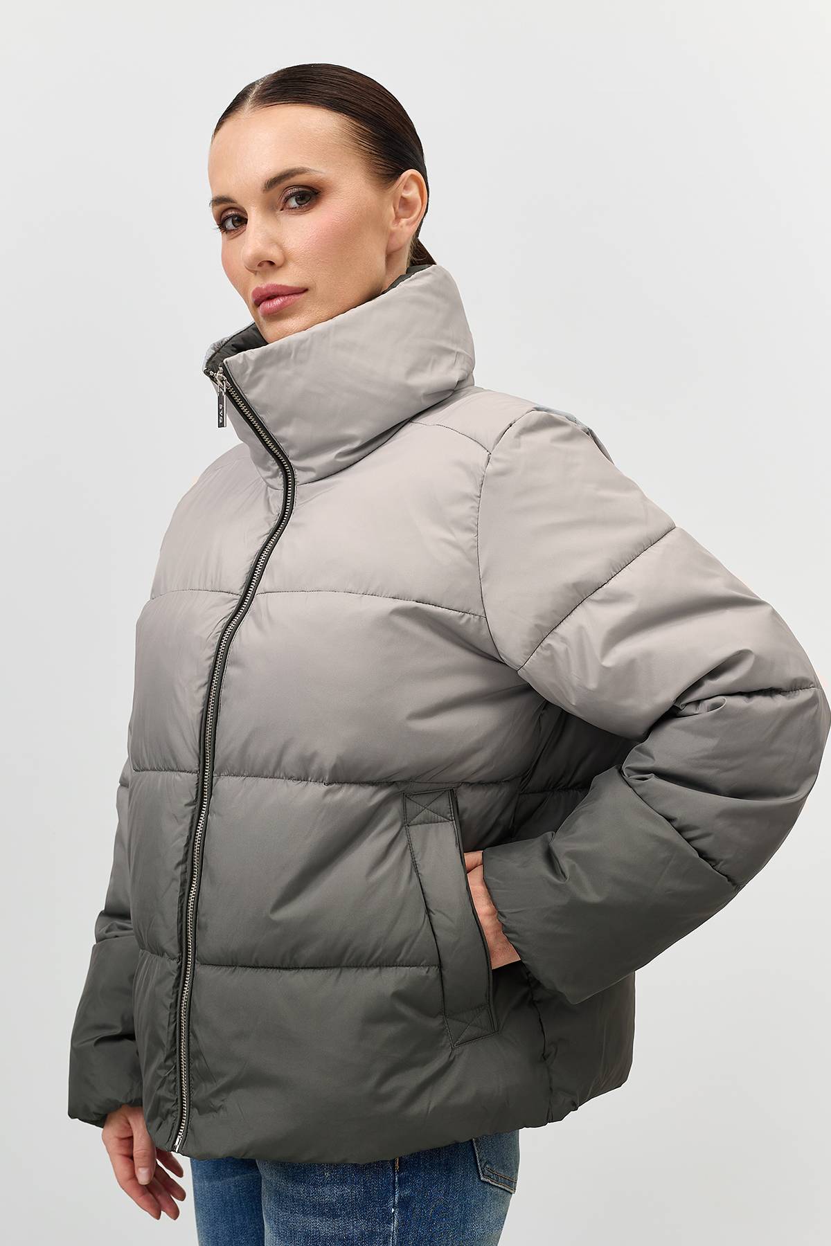 Лимитированная серия серая куртка с палантином, 42