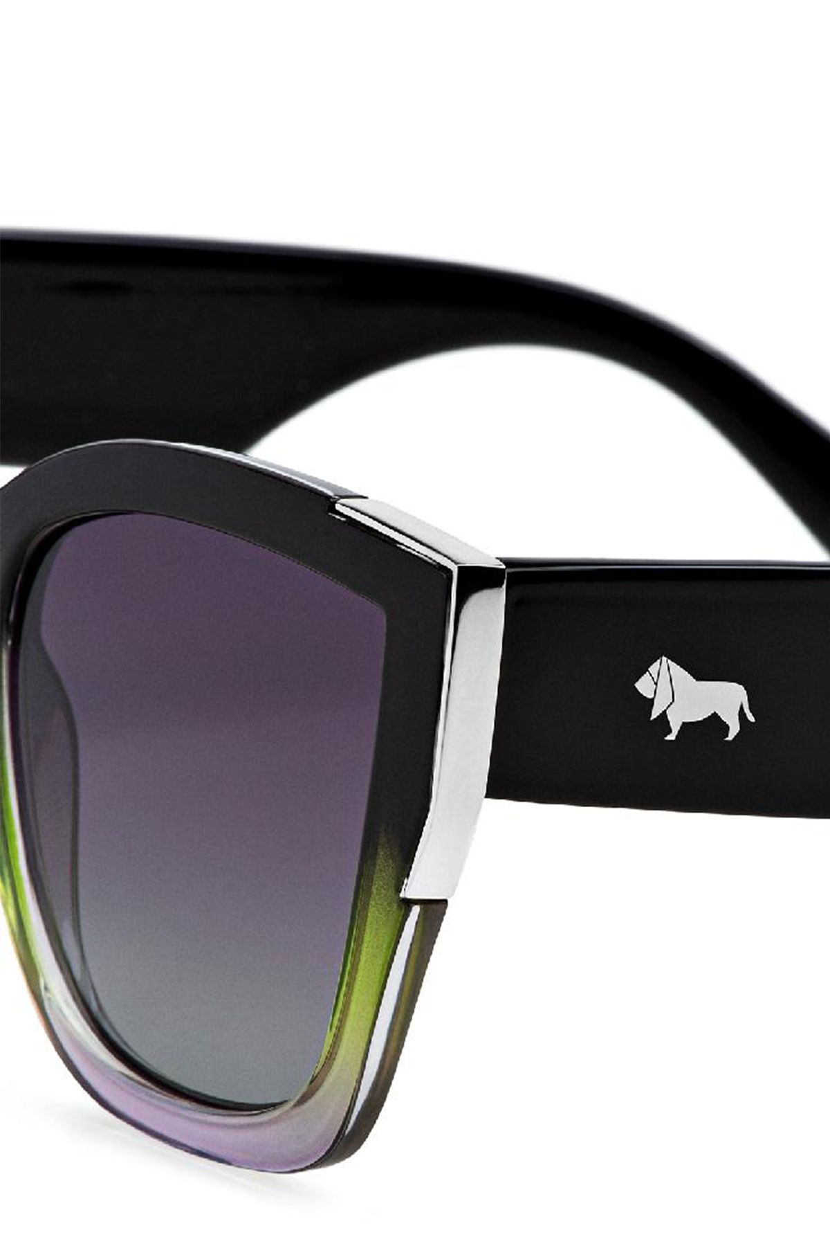 Солнцезащитные очки с широкой оправой и логотипом в зелено-лиловом цвете, One size