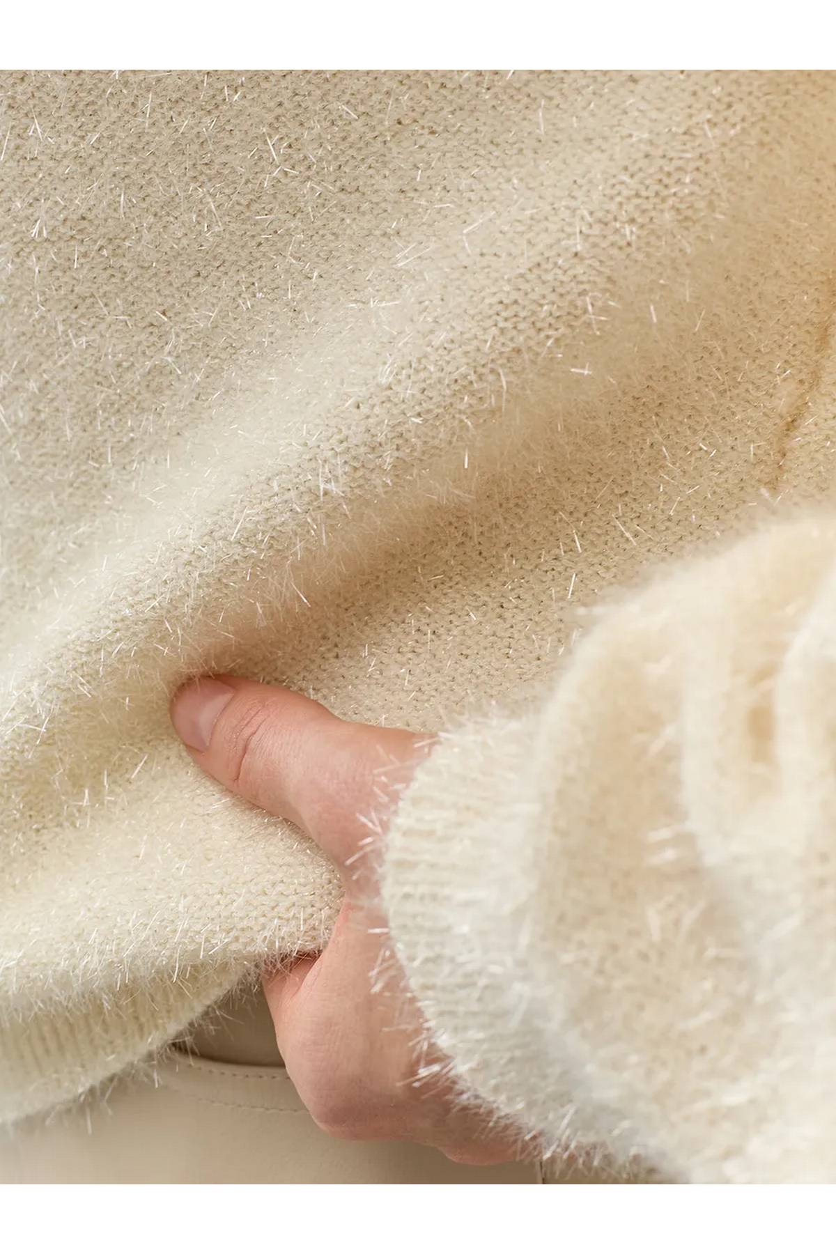 Лимитированная серия свободный пушистый джемпер из мерцающей пряжи и ремень, 40