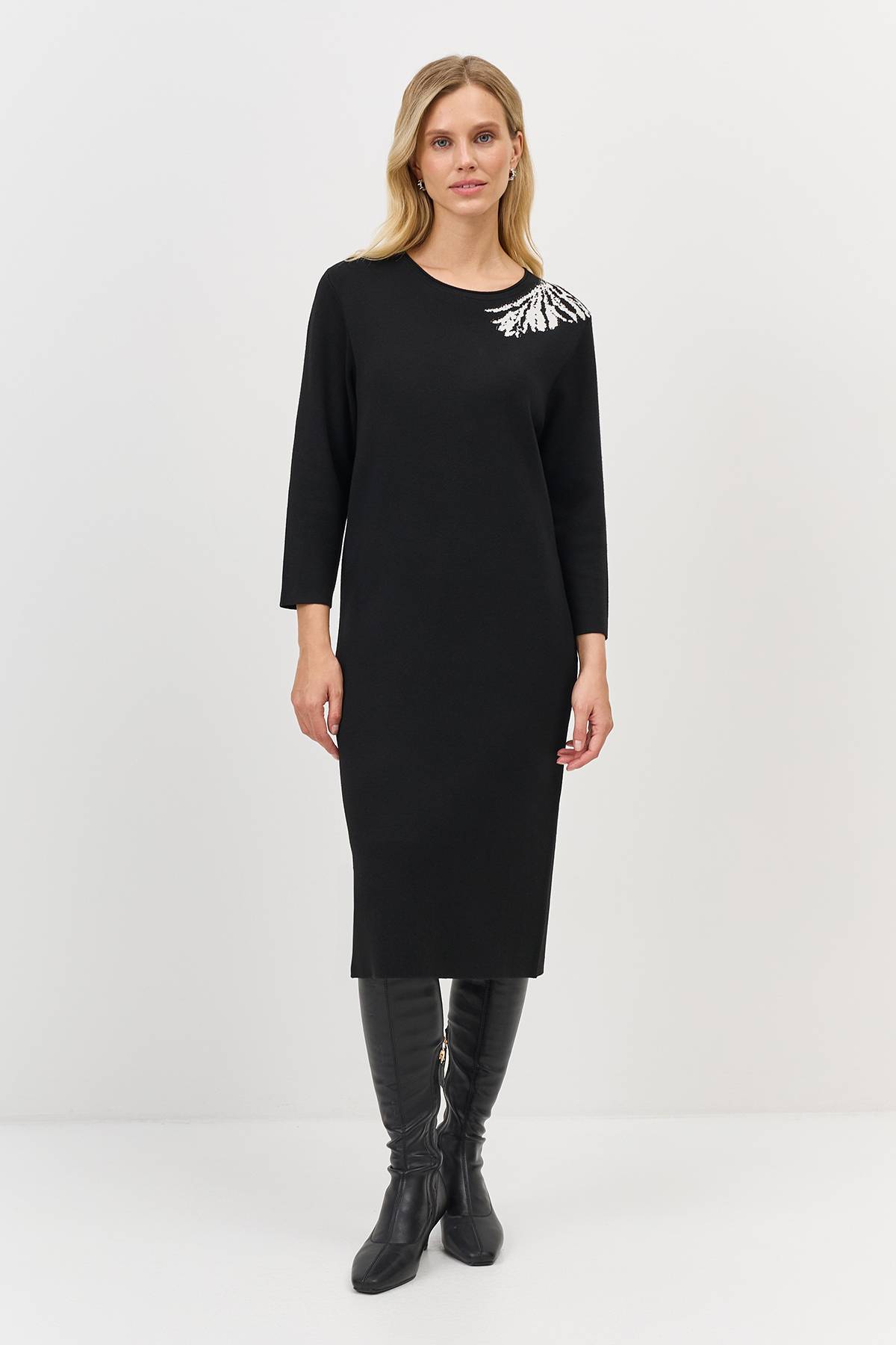 Лимитированная серия вязаное платье с контрастным узором и ремень, 46