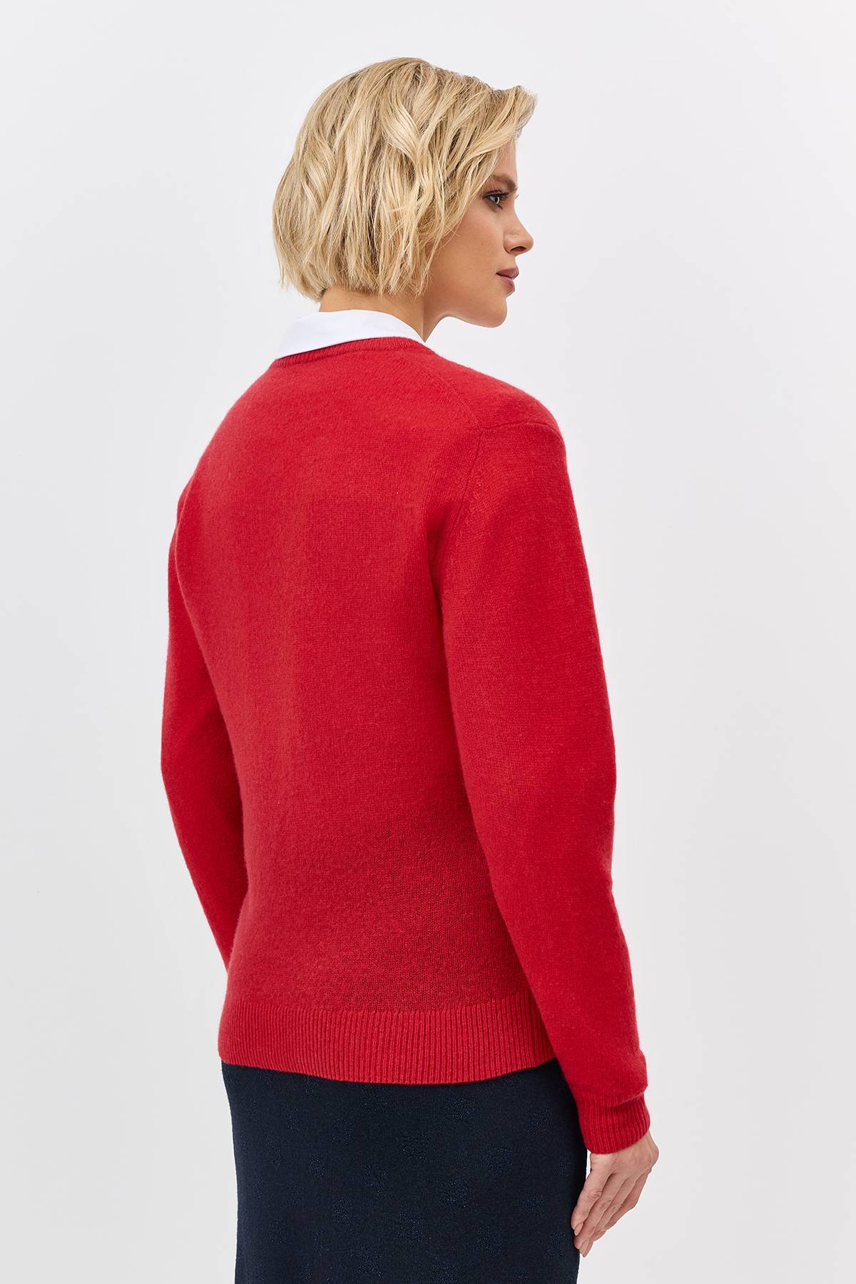 Лимитированная серия красный джемпер с V-образным вырезом из 100% кашемира и ремень, 38