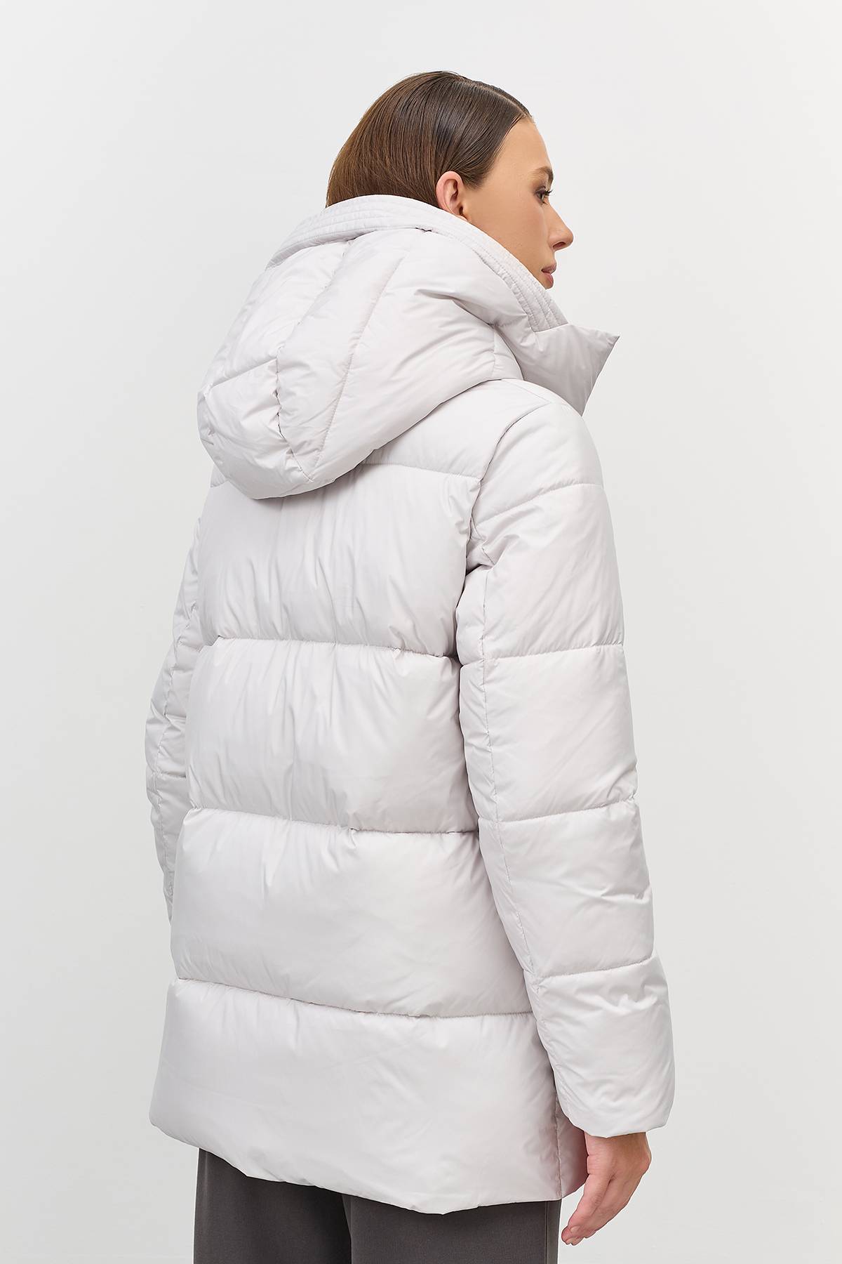 Лимитированная серия Светлая удлиненная куртка с трикотажными манжетамис палантином, 42