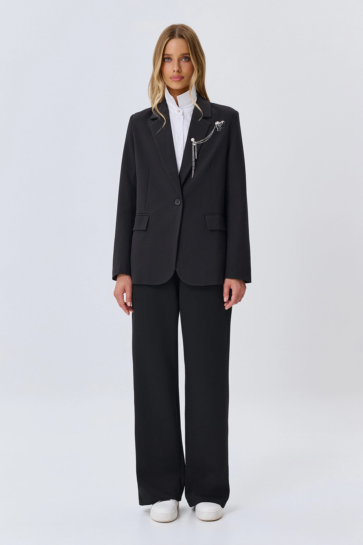 Жакет oversize из смесового района, черный, 50