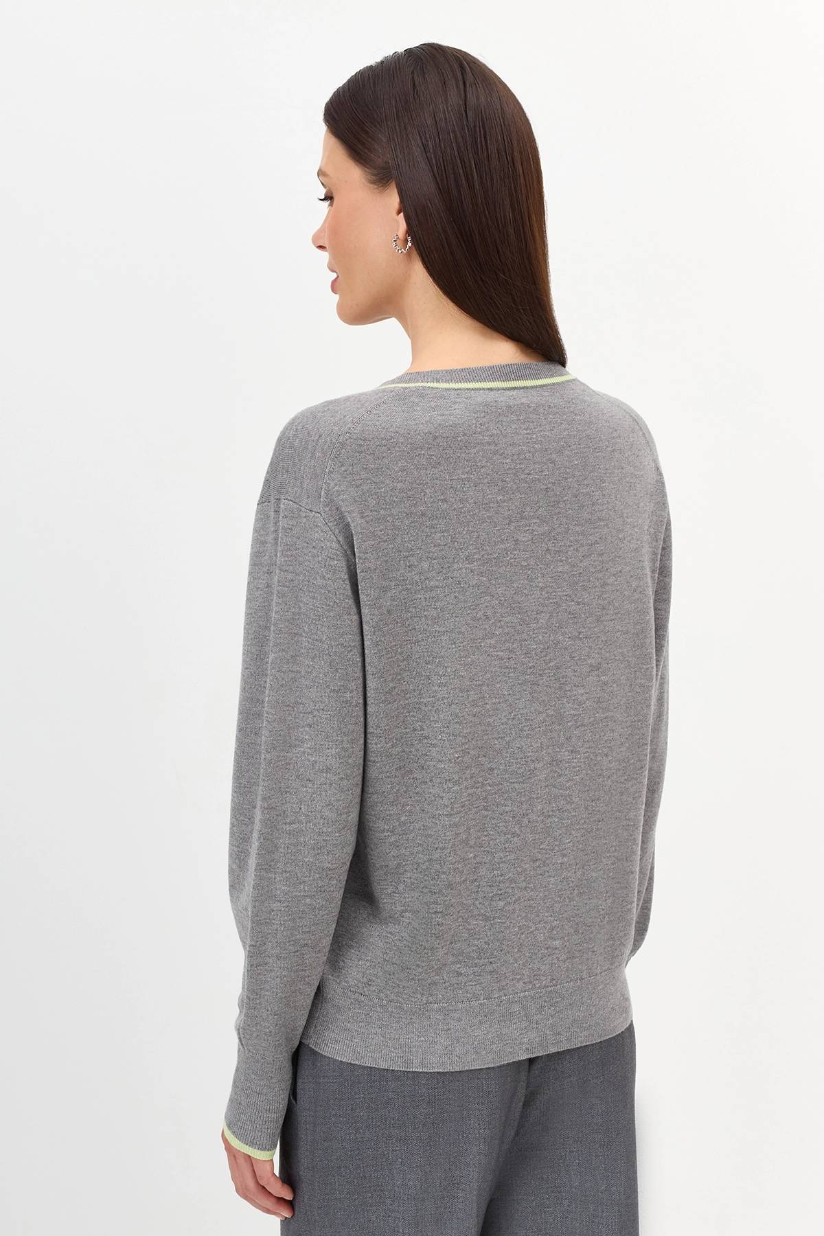 Лимитрированная серия меланжевый джемпер с ярким кантом и ремень, 46