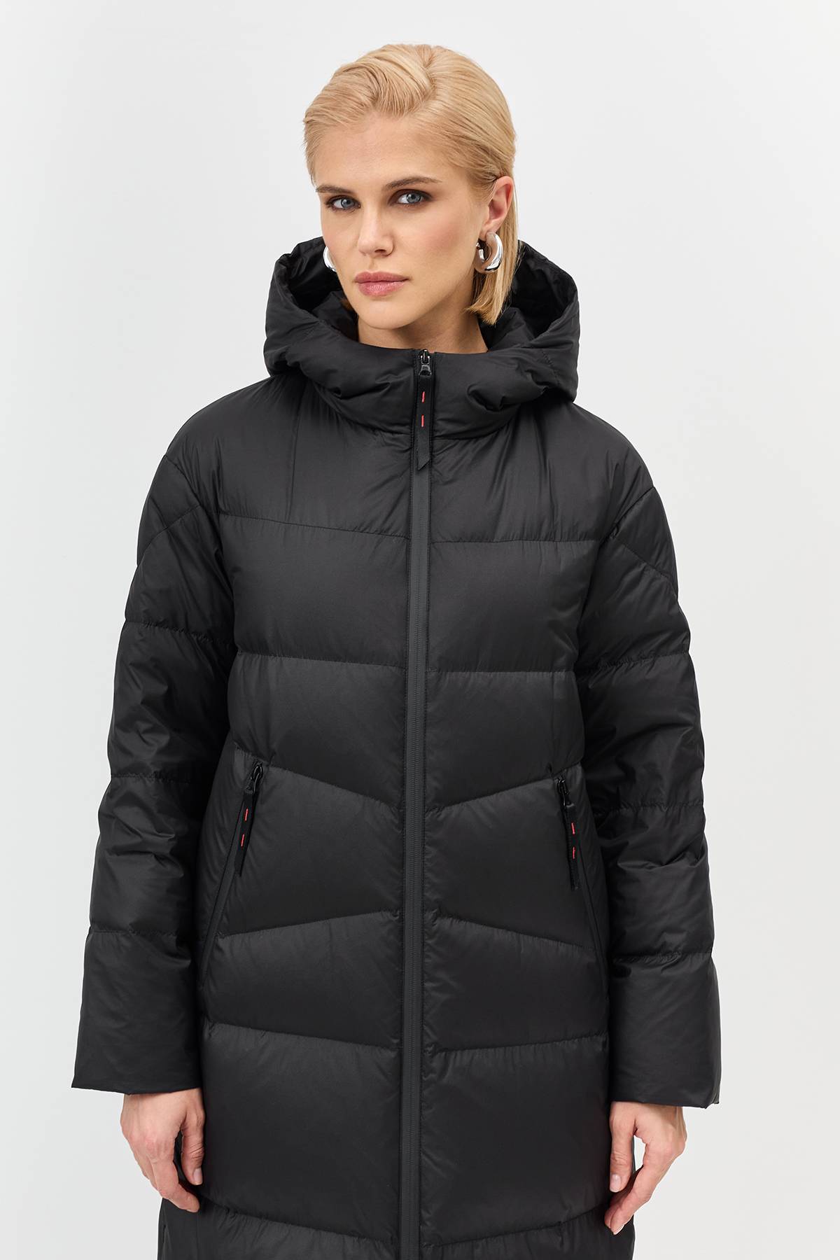 Лимитированная серия длинный пуховик с капюшоном с палантином, 46