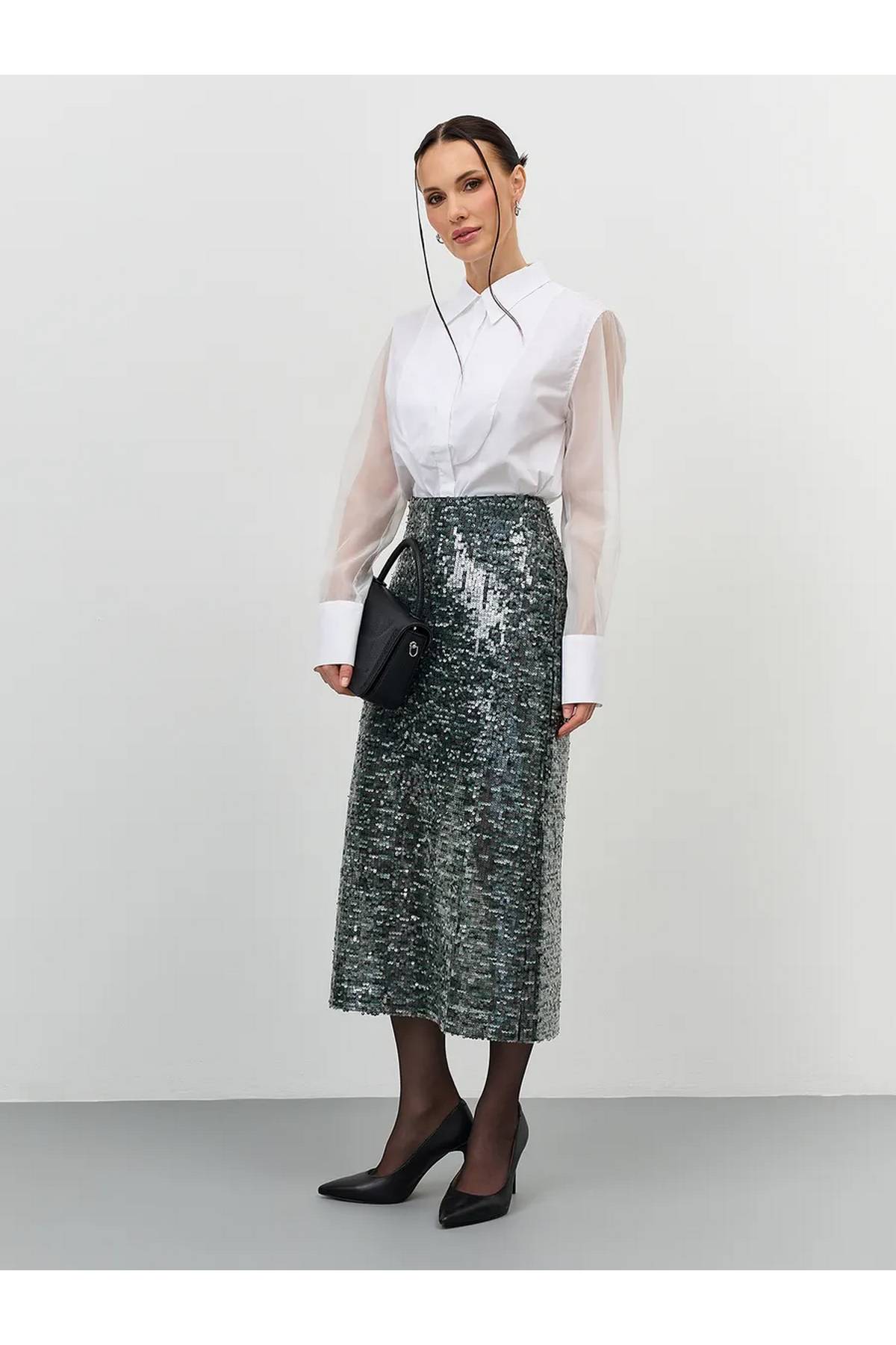 Лимитированная серия юбка с паетками и ремень, 52