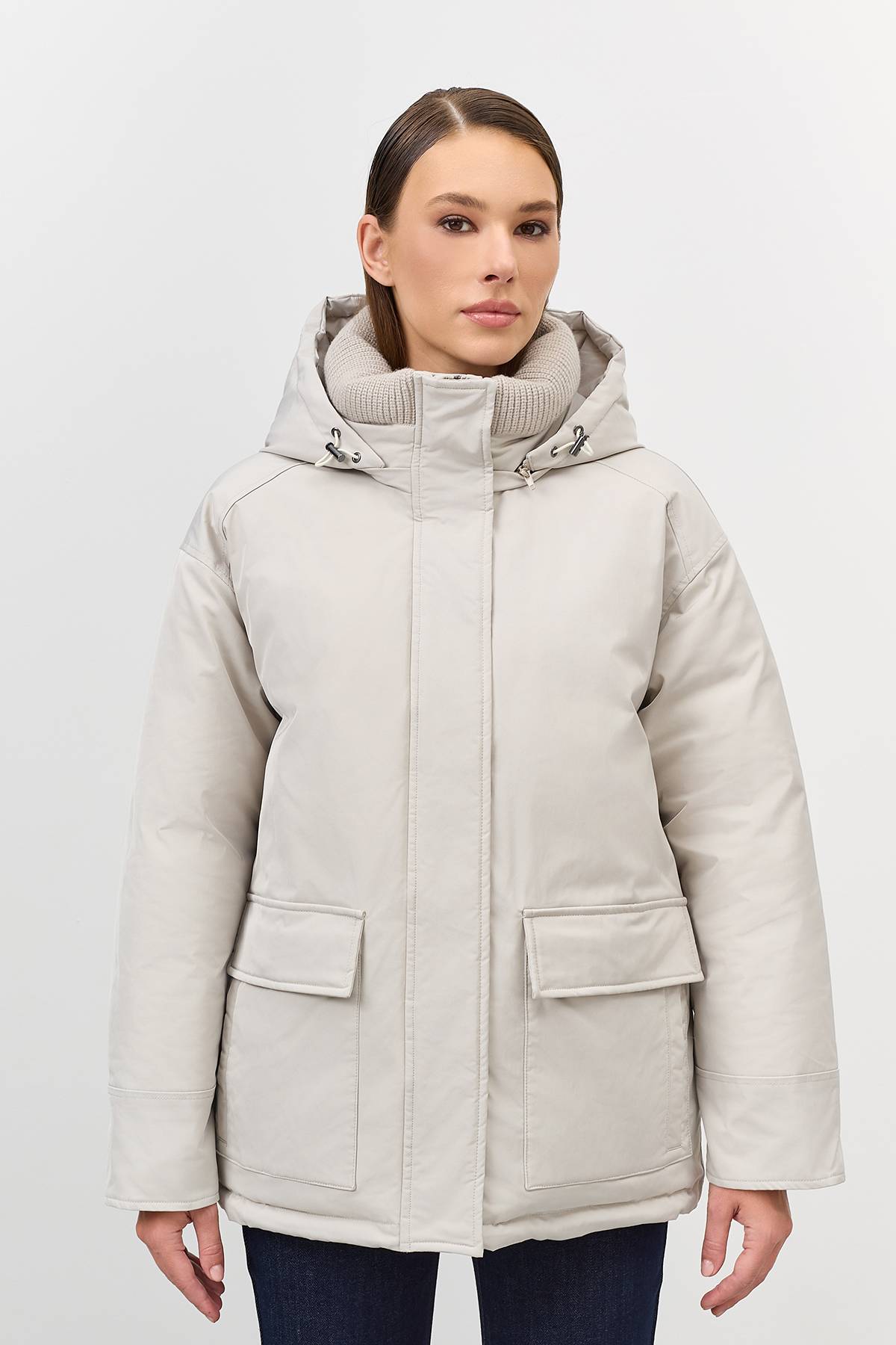 Лимитированная серия минималистичная куртка с вязаным воротником с палантином, 40