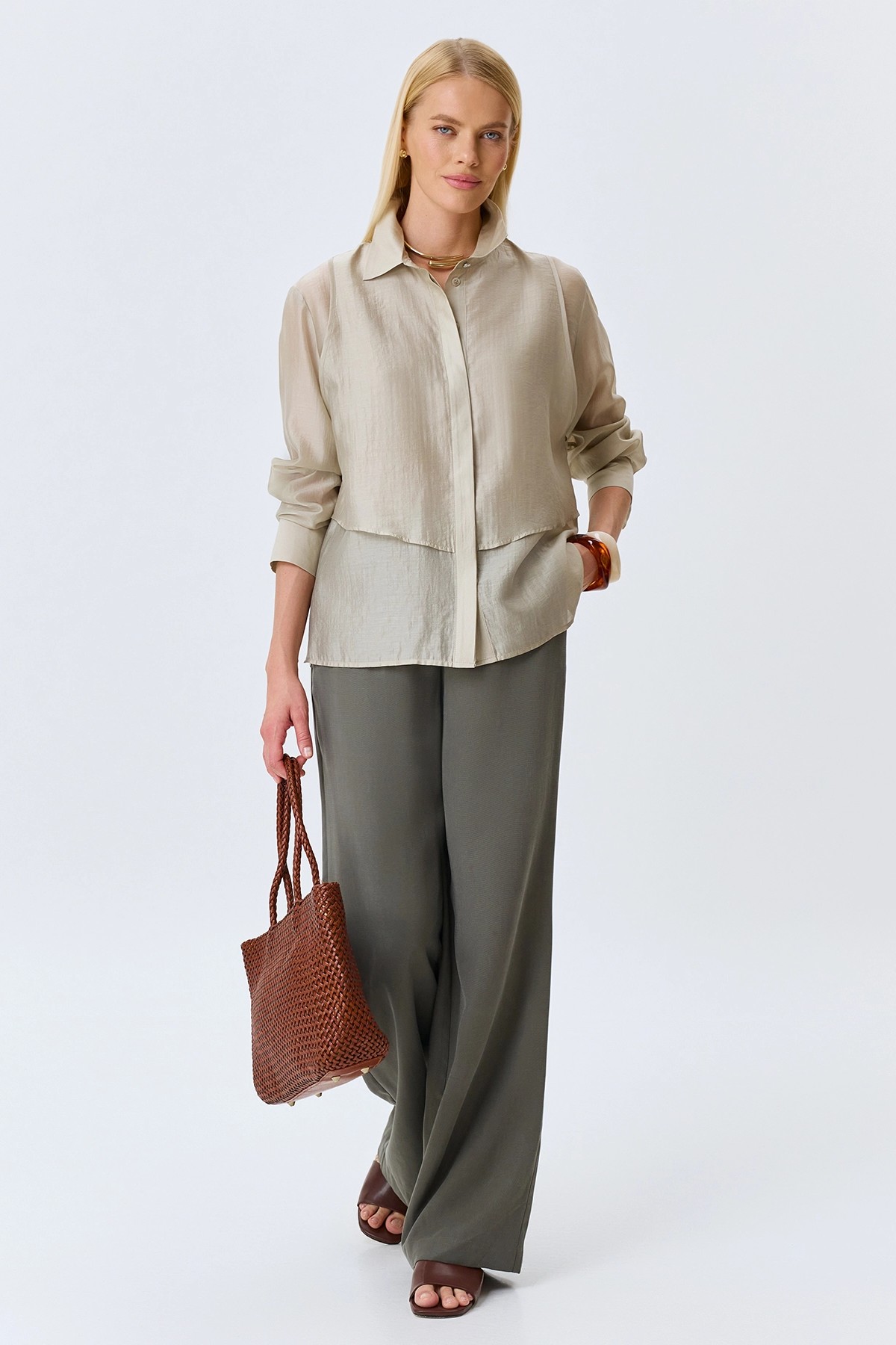 Комбинированная блузка из смесового тенселя, 44