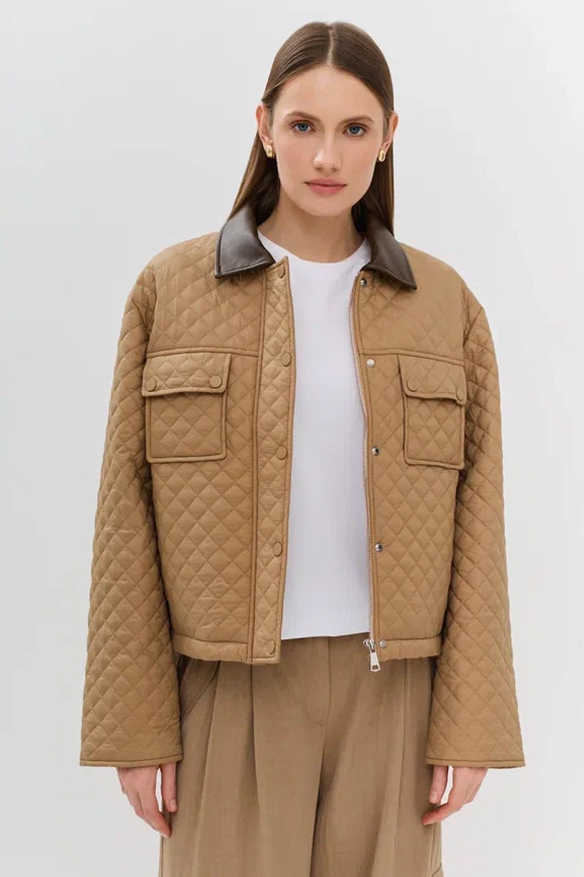 Укороченная куртка в ромбовидную стежку, 52р