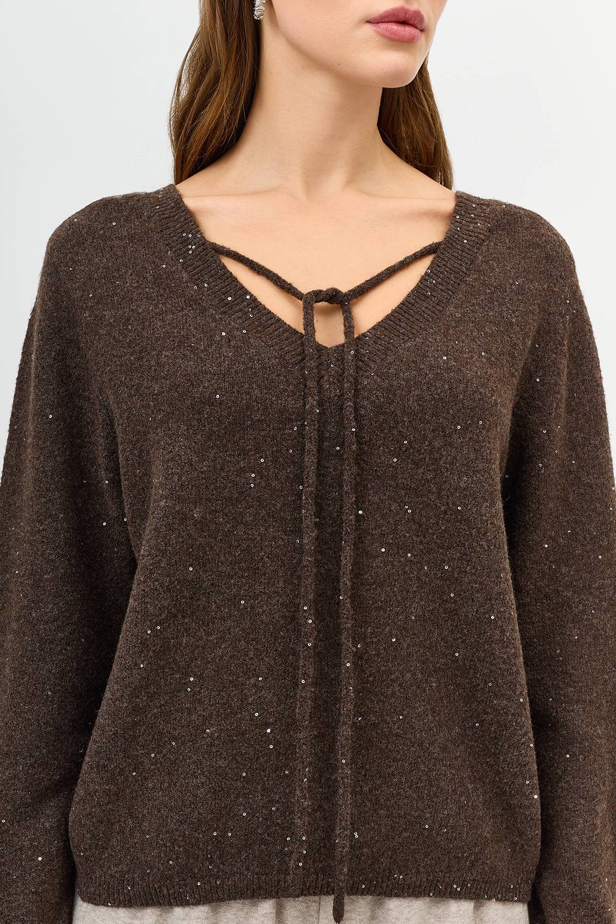 Коричневый джемпер с мерцающим люрексом, 48