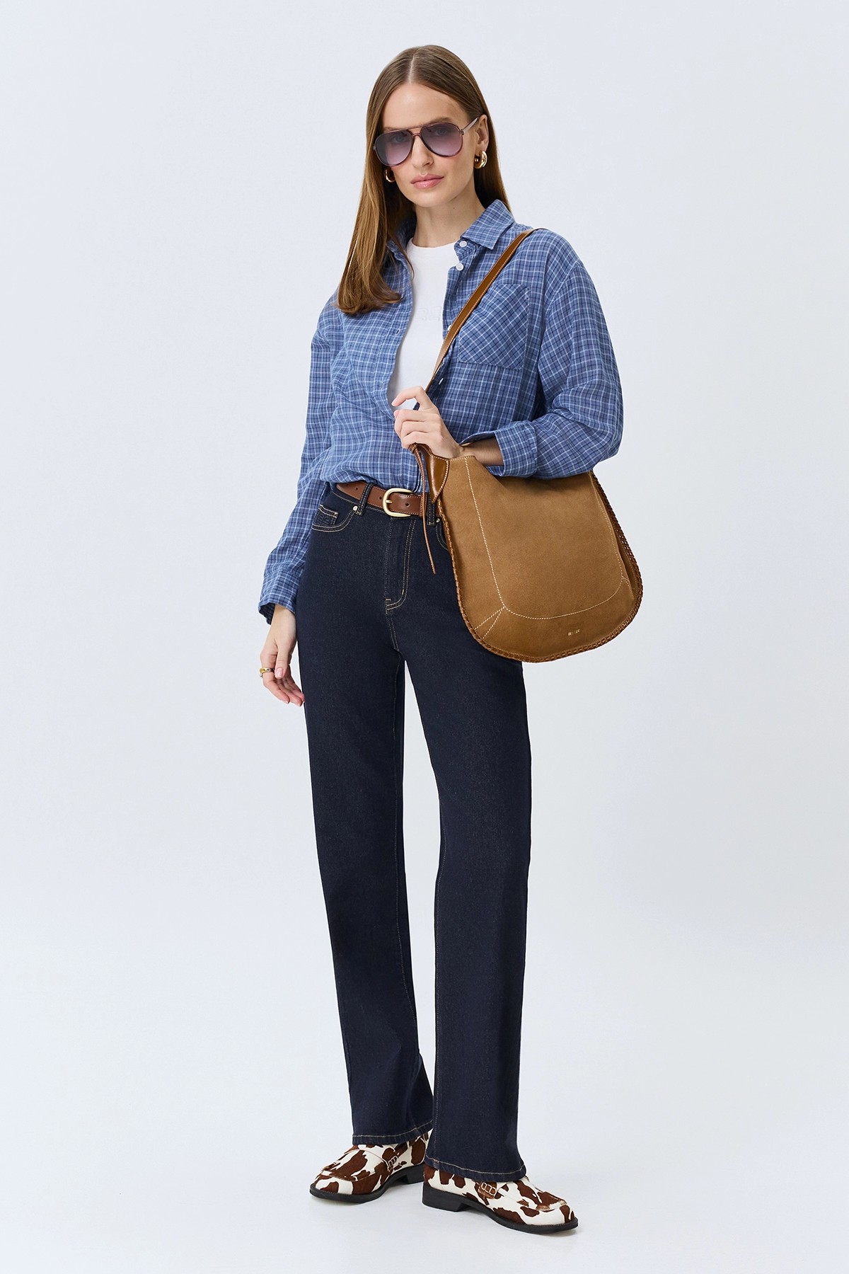 Комбинированная сумка из натуральной замши, One